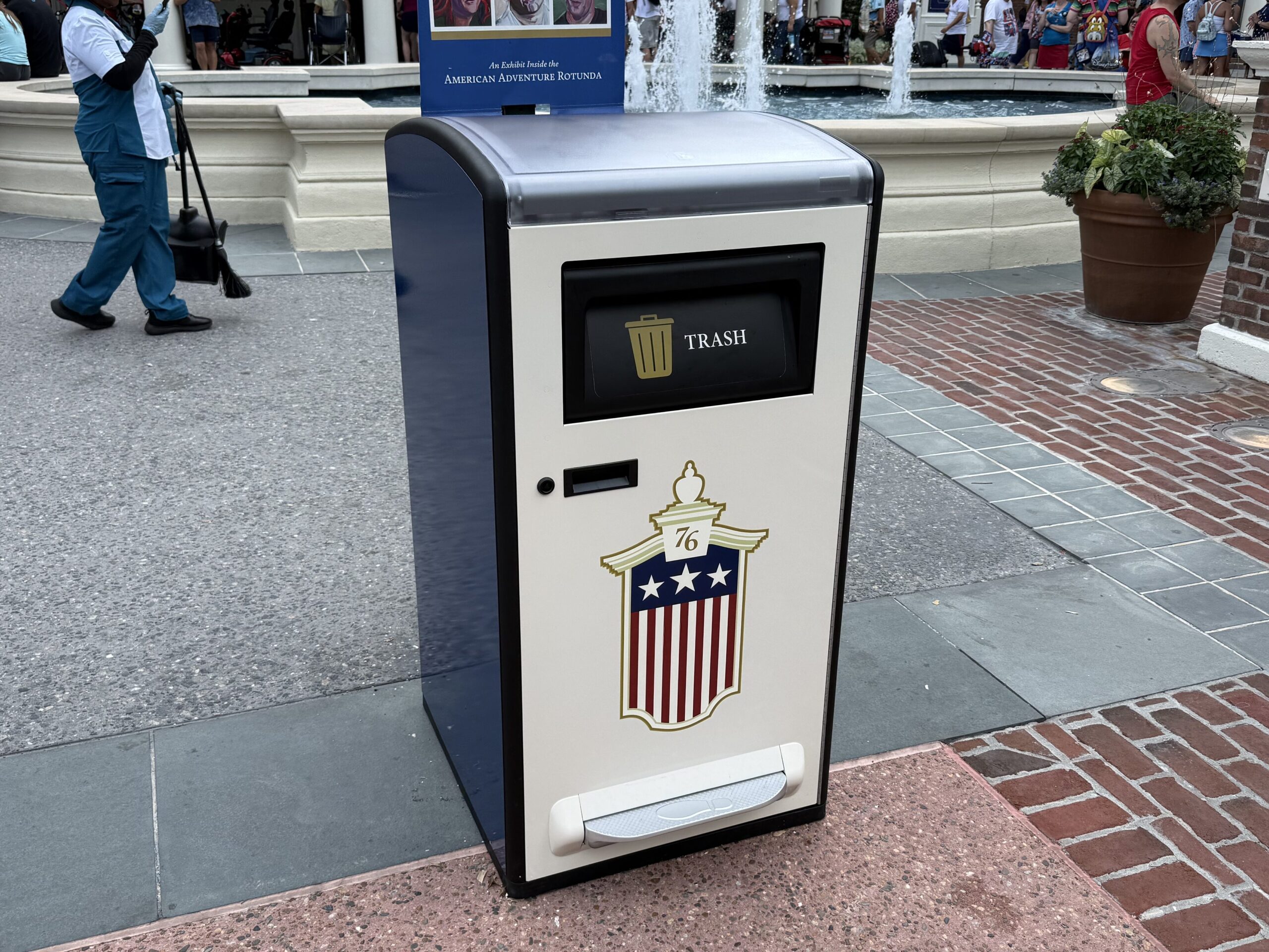 The American Adventure at EPCOT received Disney's updated trash can treatment at just in time for the Fourth of July.