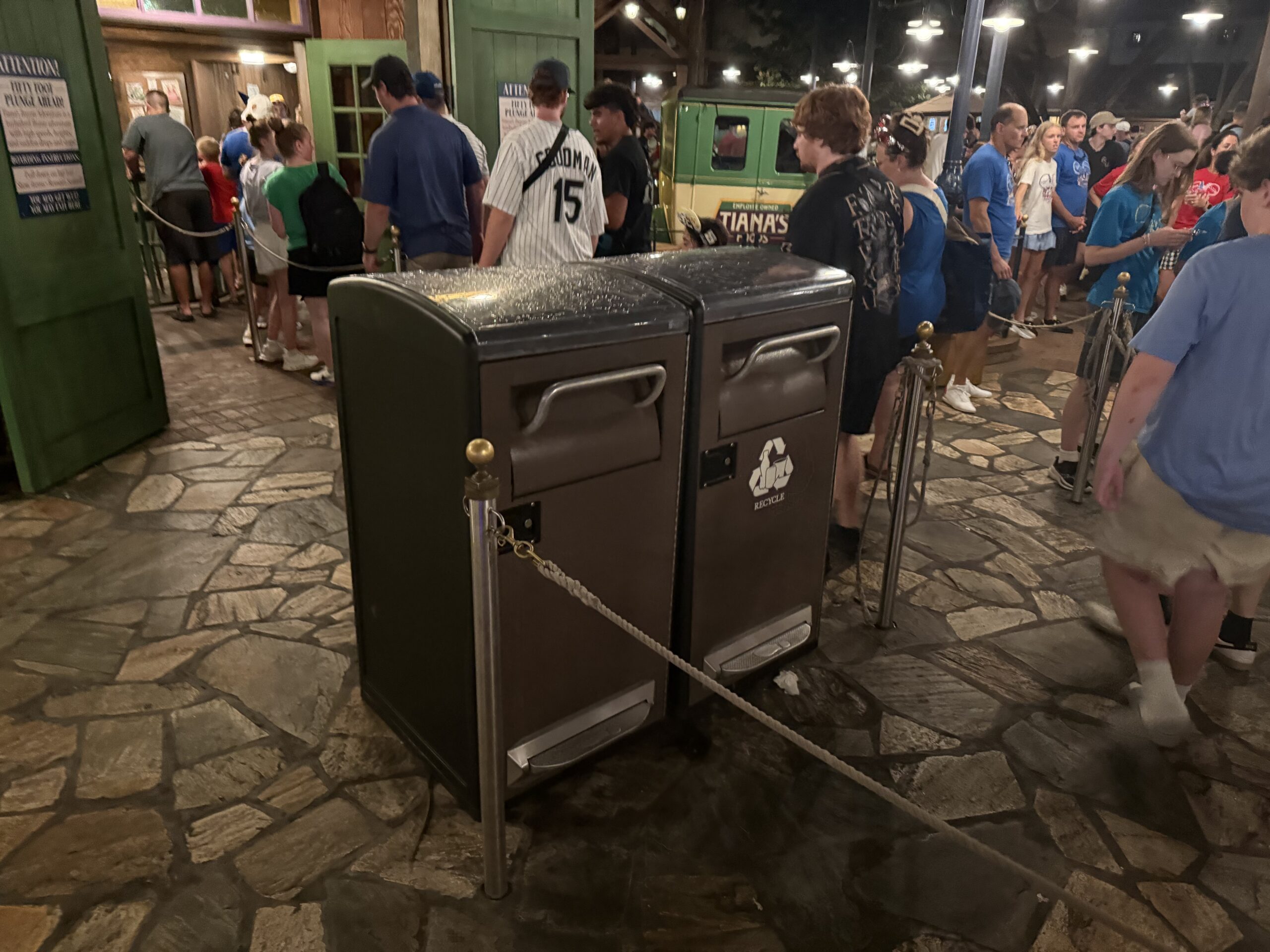 A pair of new solar-powered waste bins has arrived in the queue of Tiana’s Bayou Adventure at Magic Kingdom.