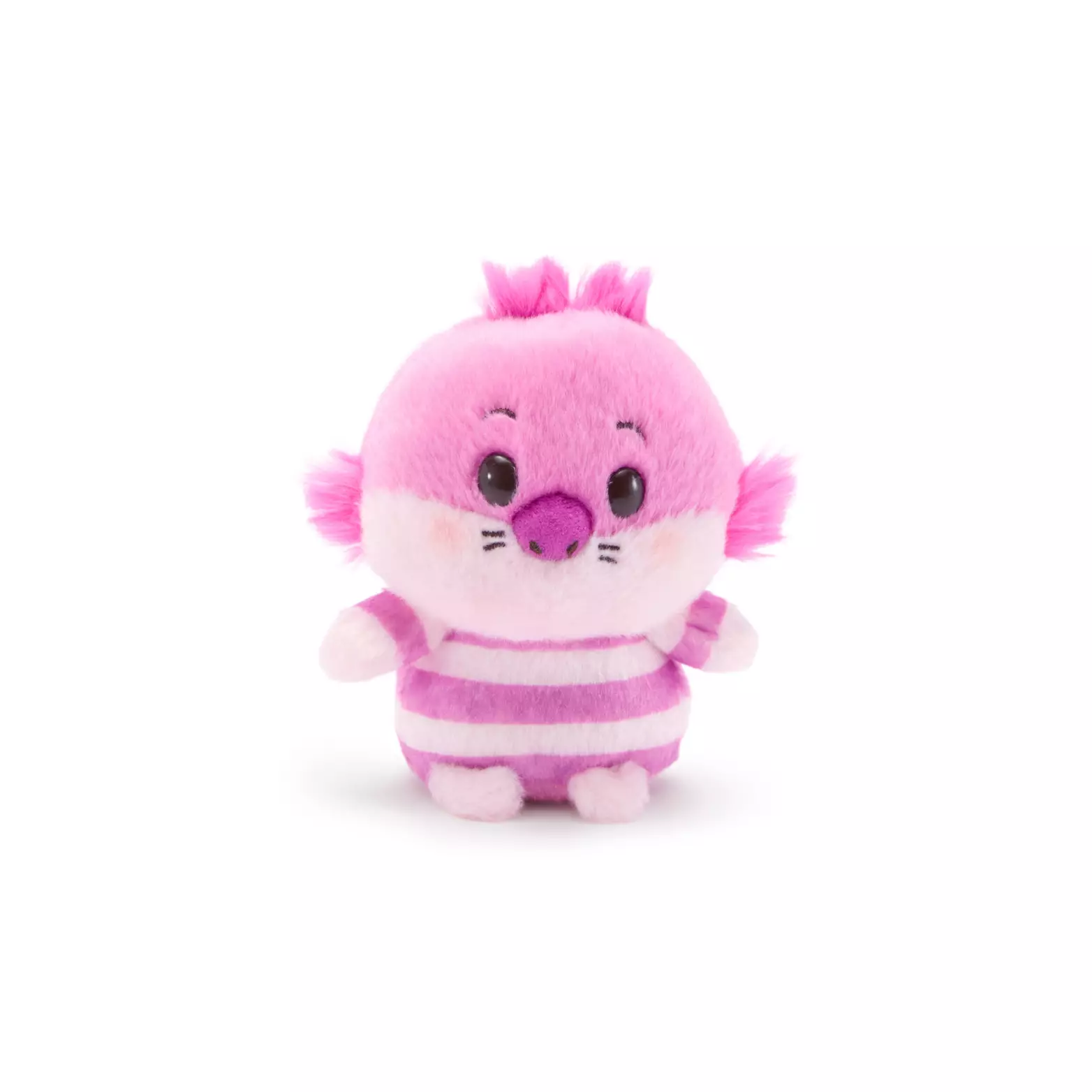 Cheshire Cat has also become an Urupocha-Chan. He is seen sitting with his arms out to his sides with a slight blush to his cheeks. His whiskers and eyebrows are embroidered details. This plush sits at 4 3/4" tall.