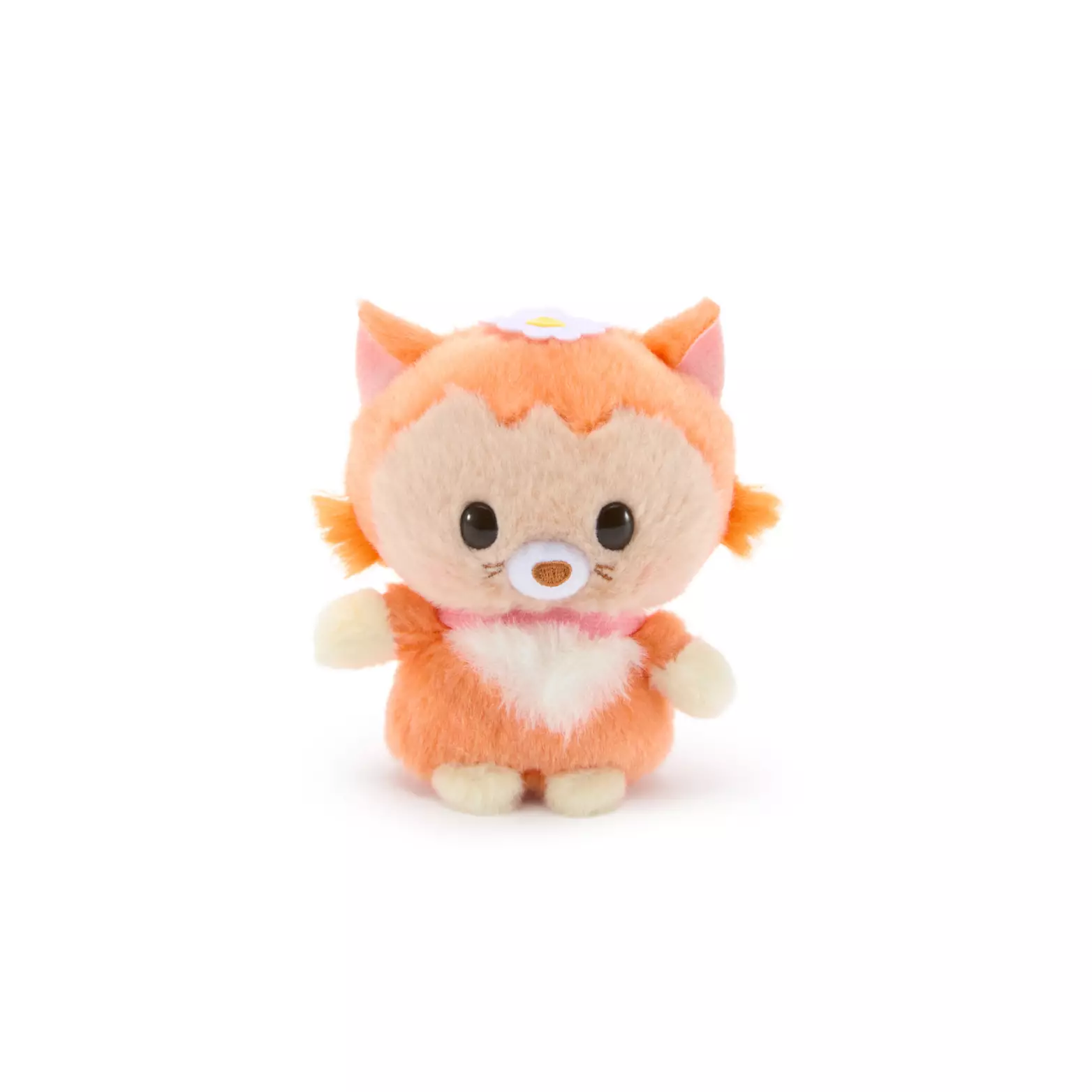 We mustn't forget Alice's cat, Dinah! This little orange kitty has a pink bow around her neck, which you can see from the back. She also has a small white daisy flower on her head.