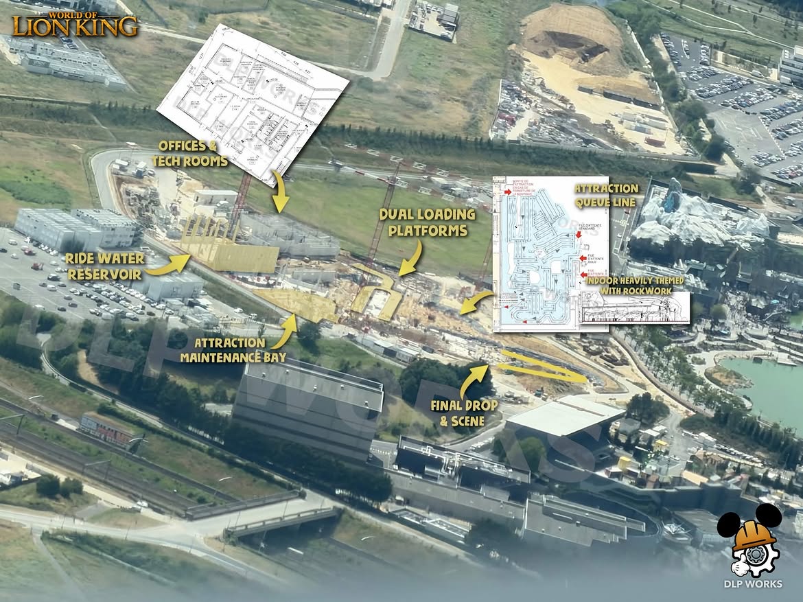 DLP Works shared a new look at construction of the Lion King-inspired land under construction in Disney Adventure World at Disneyland Paris.