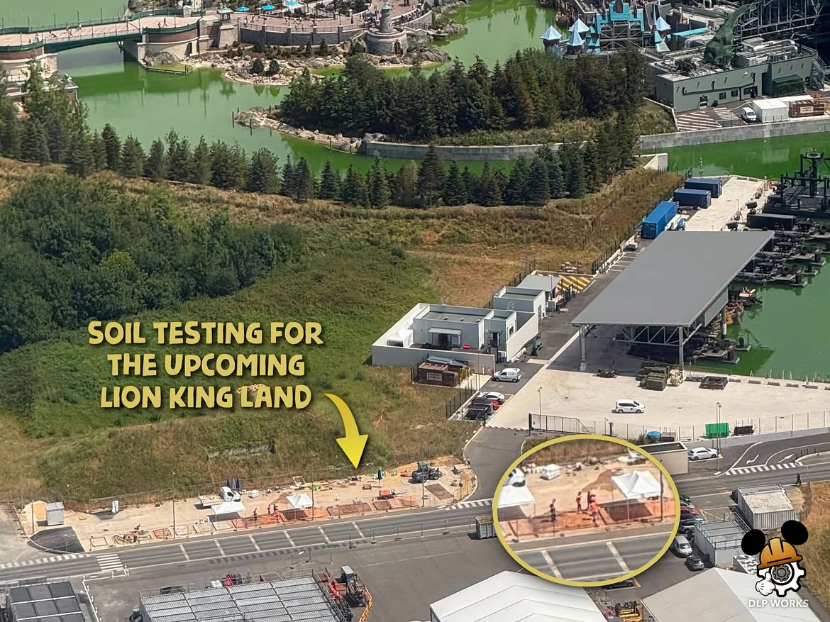 DLP Works shared a new look at construction of the Lion King-inspired land under construction in Disney Adventure World at Disneyland Paris.