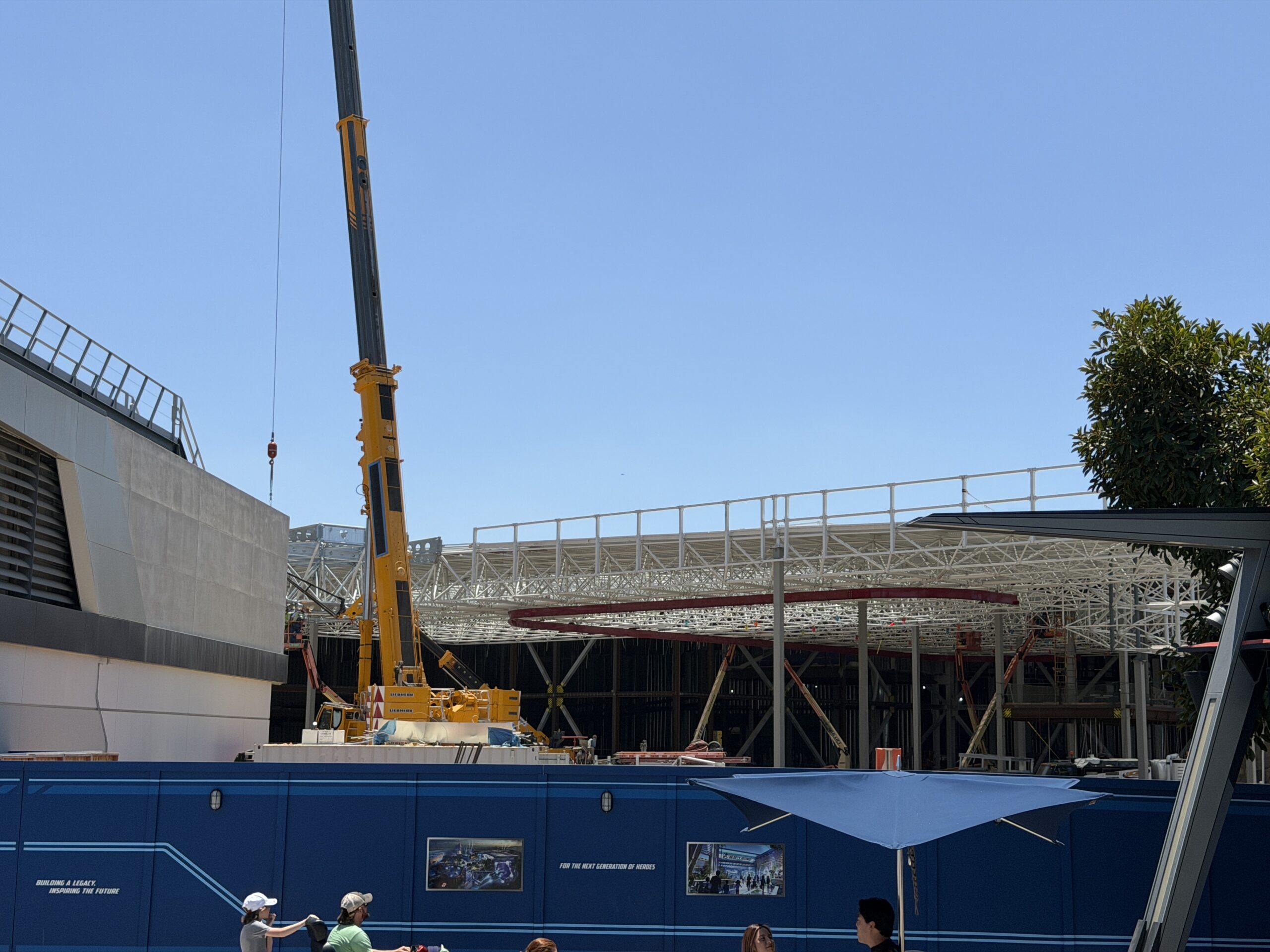 Construction continues to progress at Disney California Adventure for the Avengers Campus expansion, with the latest changes including a new rail being installed.
