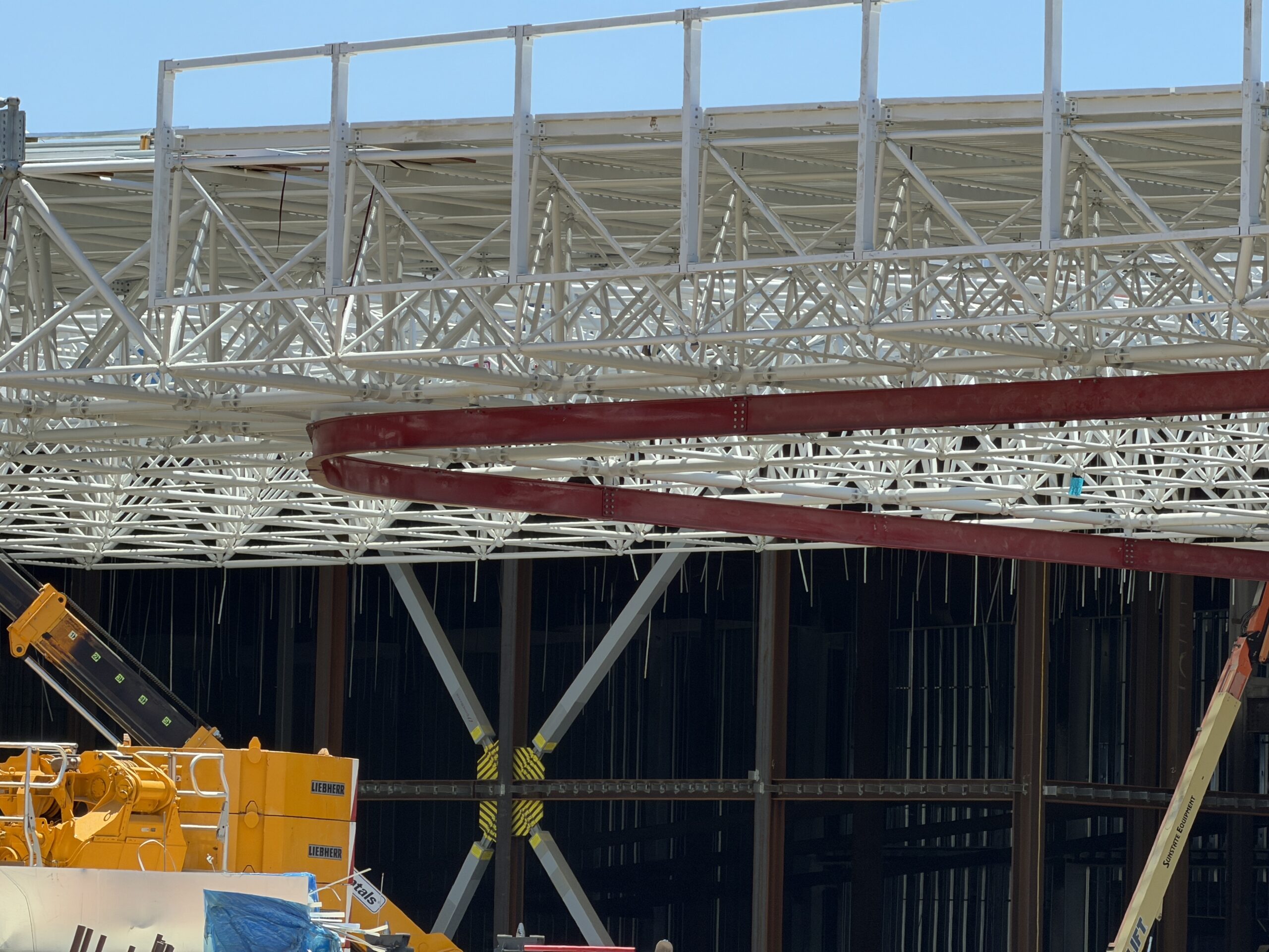 Construction continues to progress at Disney California Adventure for the Avengers Campus expansion, with the latest changes including a new rail being installed.