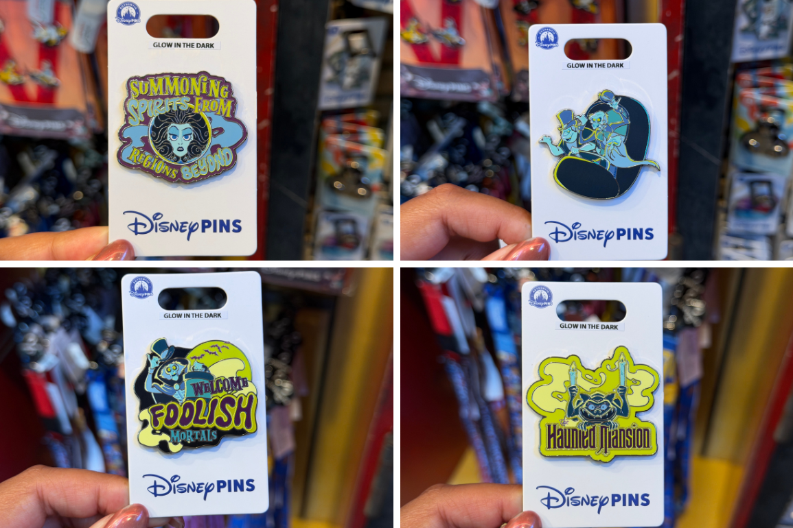 New Haunted Mansion glow in the dark pins at Disney California Adventure.