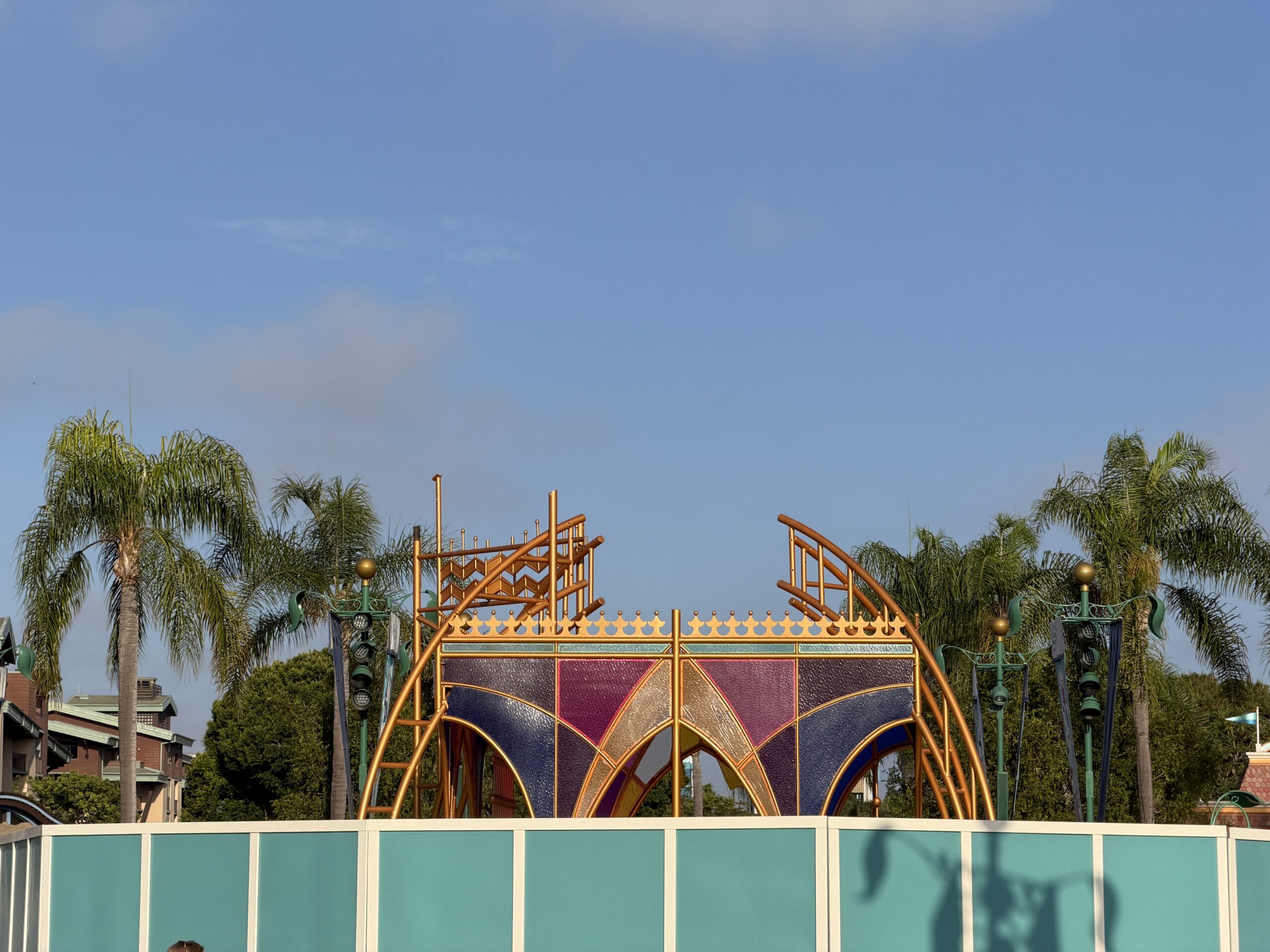 Crews have started dismantling the Sleeping Beauty Castle-inspired sculpture in the Disneyland Resort Esplanade. Constructed last year, the sculpture was part of the Disneyland 70th anniversary celebration, which is now wrapping up.