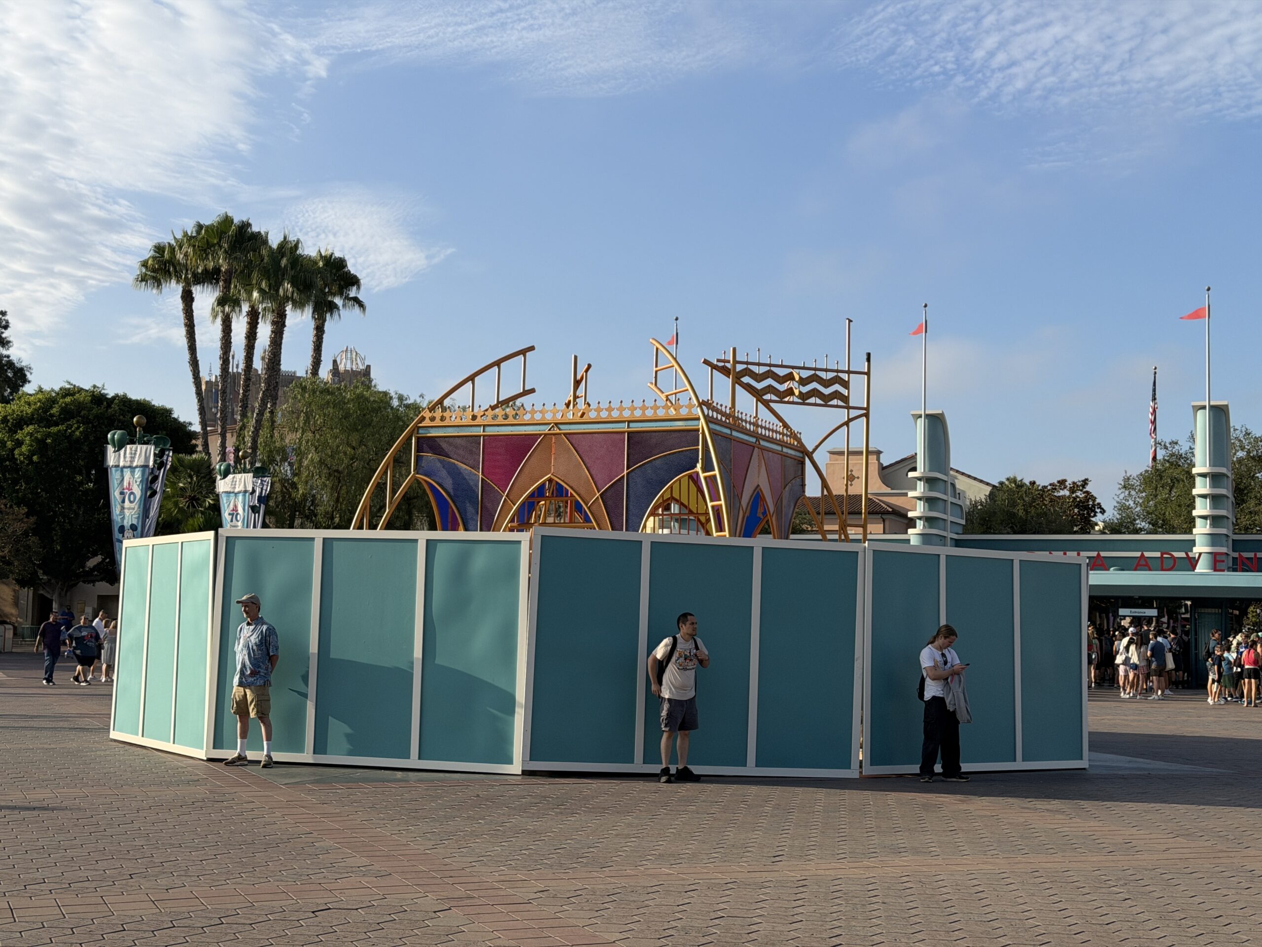 Crews have started dismantling the Sleeping Beauty Castle-inspired sculpture in the Disneyland Resort Esplanade. Constructed last year, the sculpture was part of the Disneyland 70th anniversary celebration, which is now wrapping up.