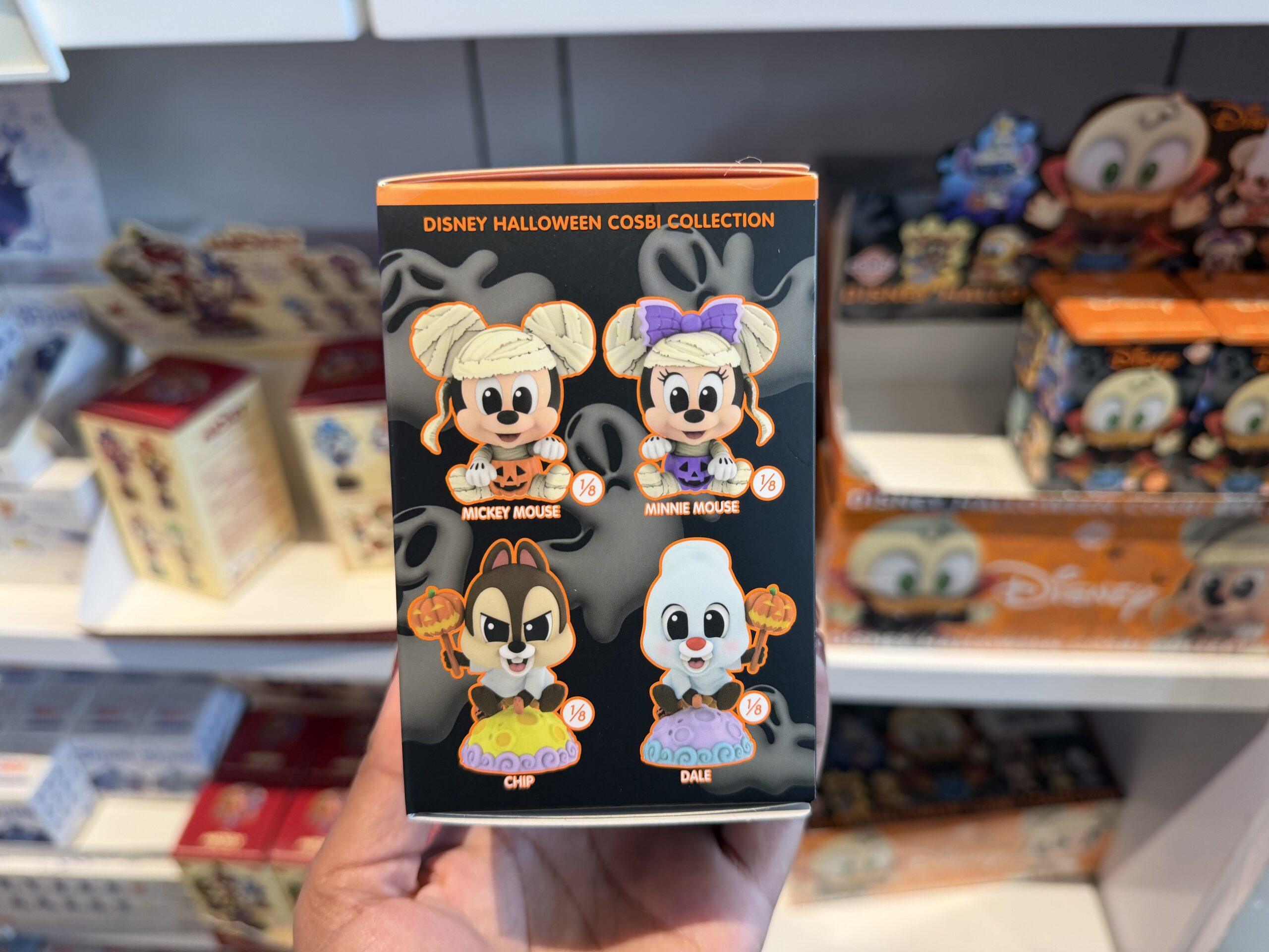 Eight different Halloween versions of favorite Disney characters are available in this mystery figure set.