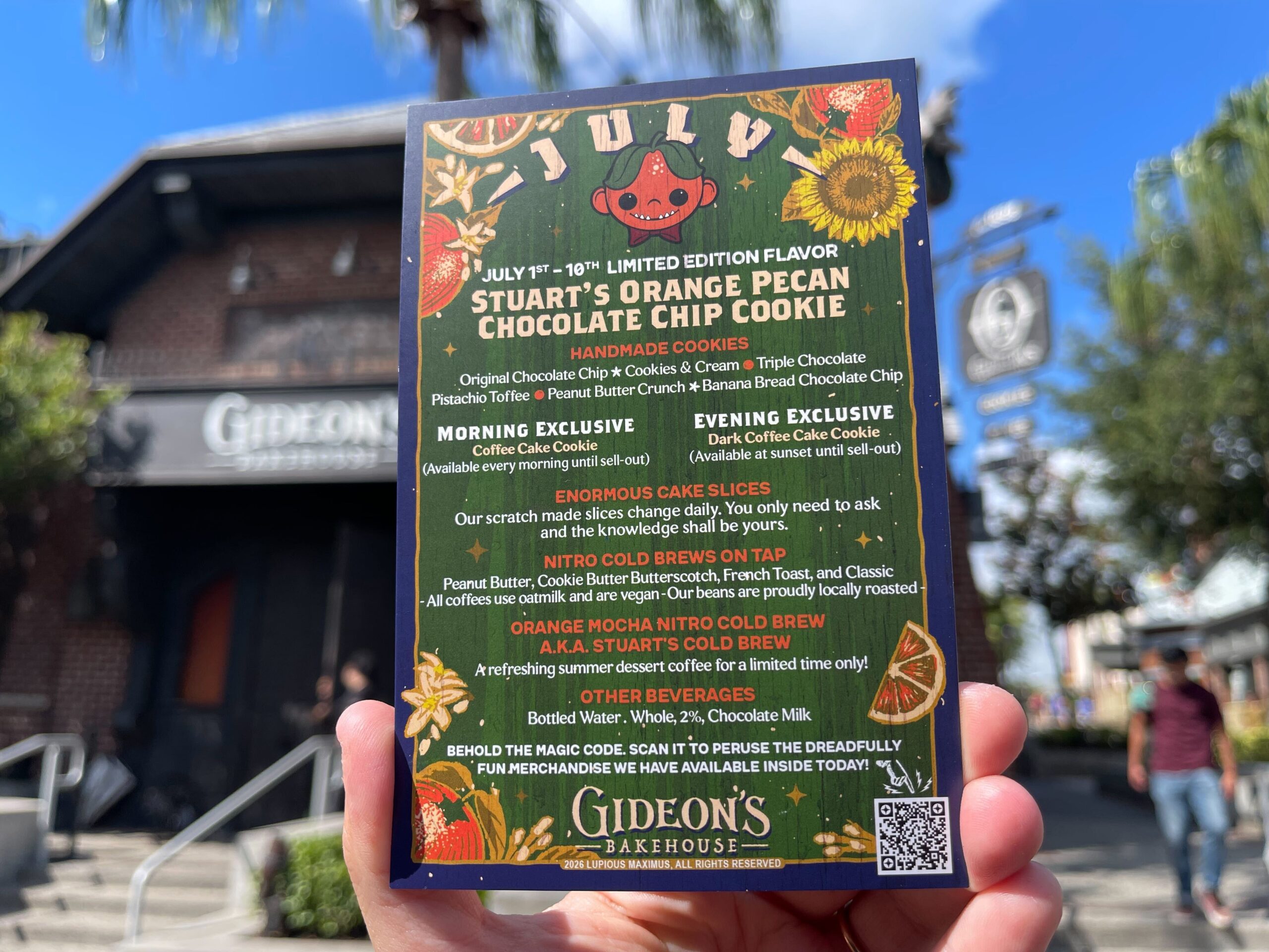 Stuart's Orange Pecan Chocolate Chip Cookie is only available from July 1 through 10th. A new offering (and new collectible menu card) will be released July 11.