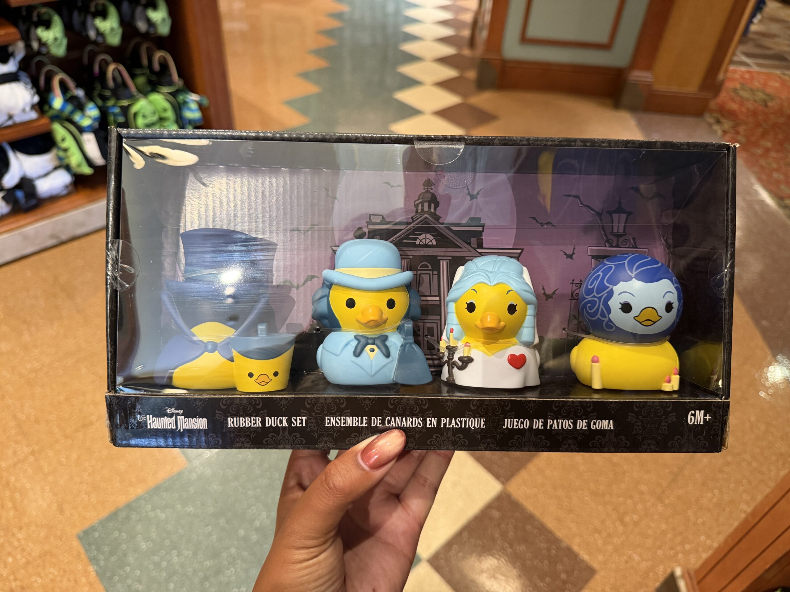 Four characters from The Haunted Mansion are also represented in rubber duck form. These include Dr. Phineas Plump with his doctor's bag and bowler derby. The Hat Box Ghost is also in ducky form with a little duck face in his box, his signature cape, and top hat.
