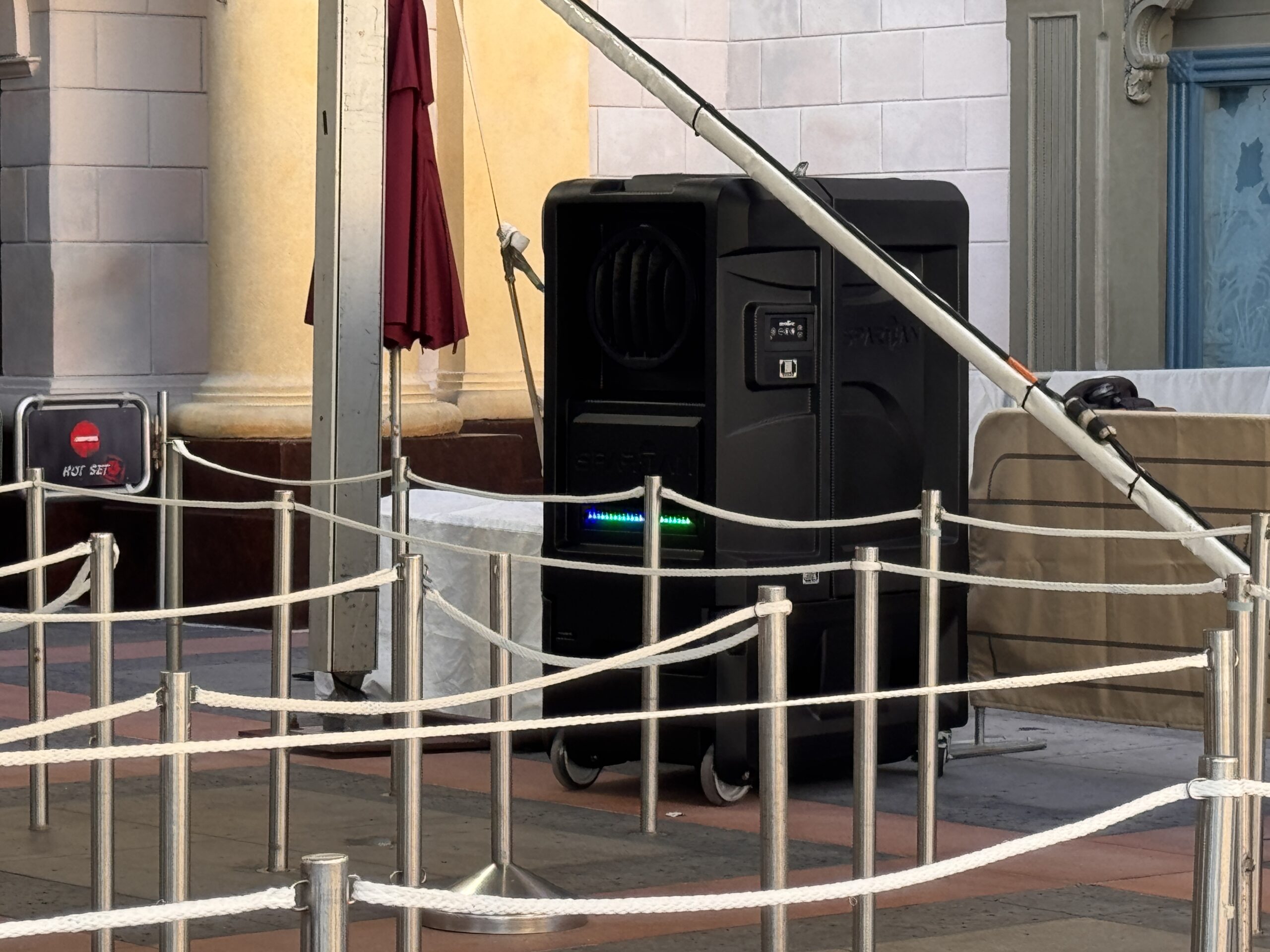 The covered queue could be related to the Halloween Horror Nights Tribute Store. Last year, the themed store took over the Sahara Traders gift shop and adjacent arcade. In the past, it has used the ride's extended queue building.