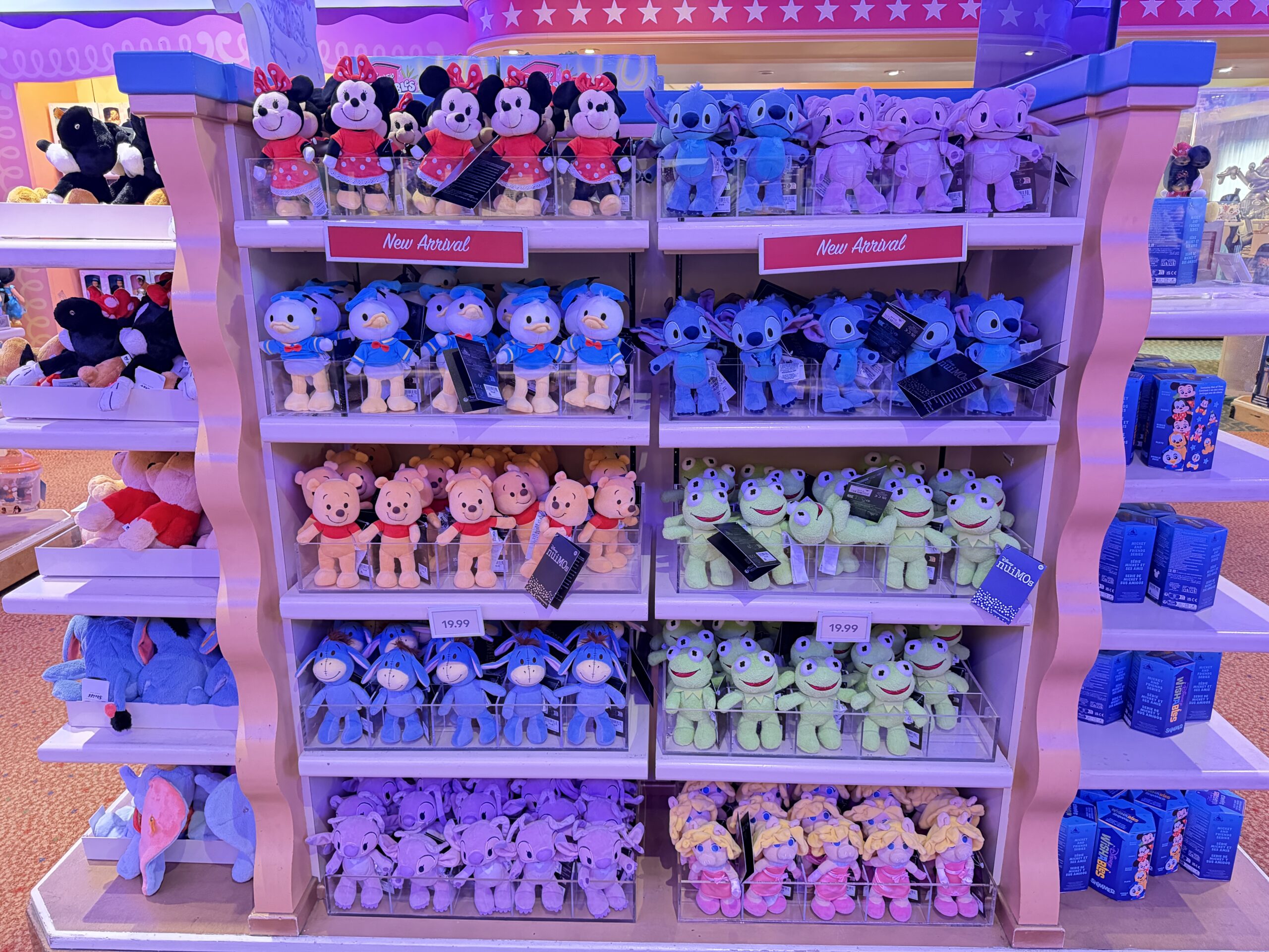 Although we have spotted them on social media at stores all across the resort, we saw them specifically at Big Top Toys in Disney California Adventure. We saw Donald, Stitch, Angel, Minnie, Kermit, Pooh, Eeyore, and Miss Piggy.