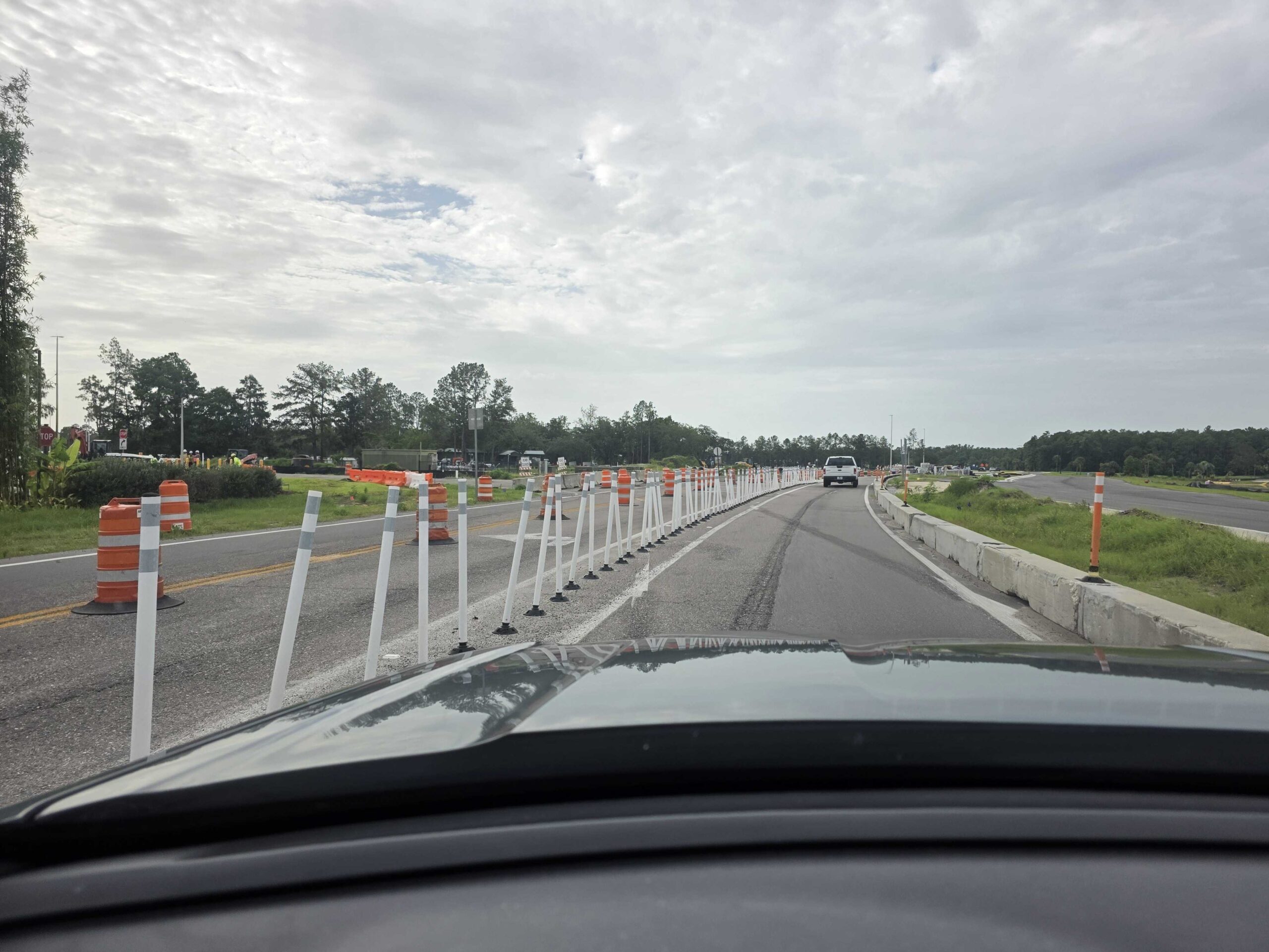 As shown above, roadwork has begun, and the intersection at Seven Seas Drive and Floridian Way is now closed. Barriers are in place along the road to prevent vehicles from accessing the area.
