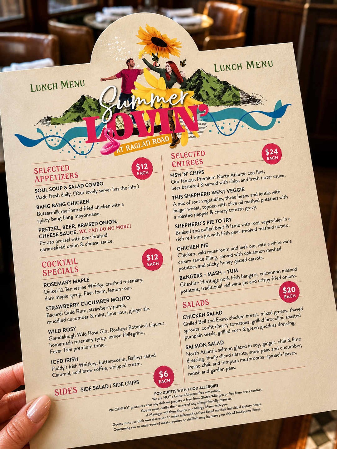 The menu is served Monday through Friday from 11 a.m. to 3 p.m. all summer long. It includes a selection of favorites from their regular menu, many items at discounted prices. Highlights include: