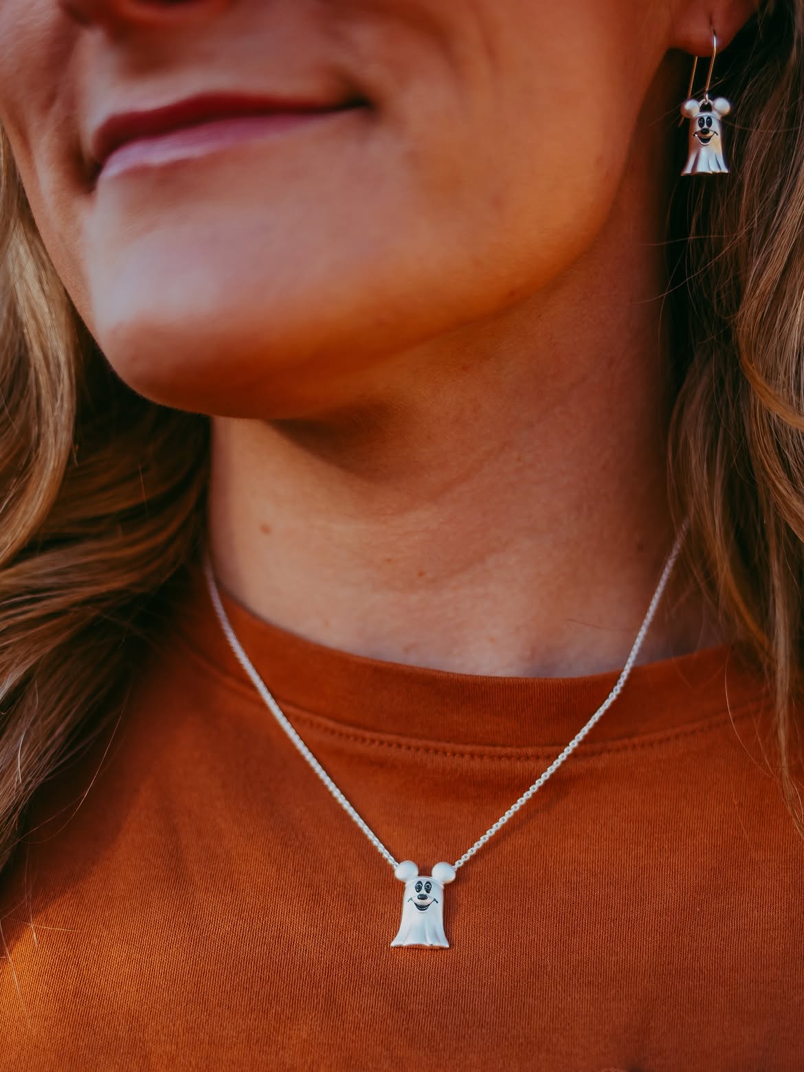Rebecca Hook Launching Ghost Mickey Necklace at Disneyland