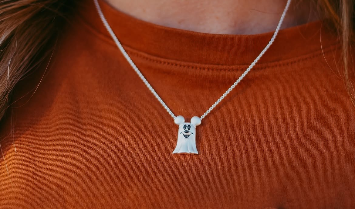 Rebecca Hook Launching Ghost Mickey Necklace at Disneyland