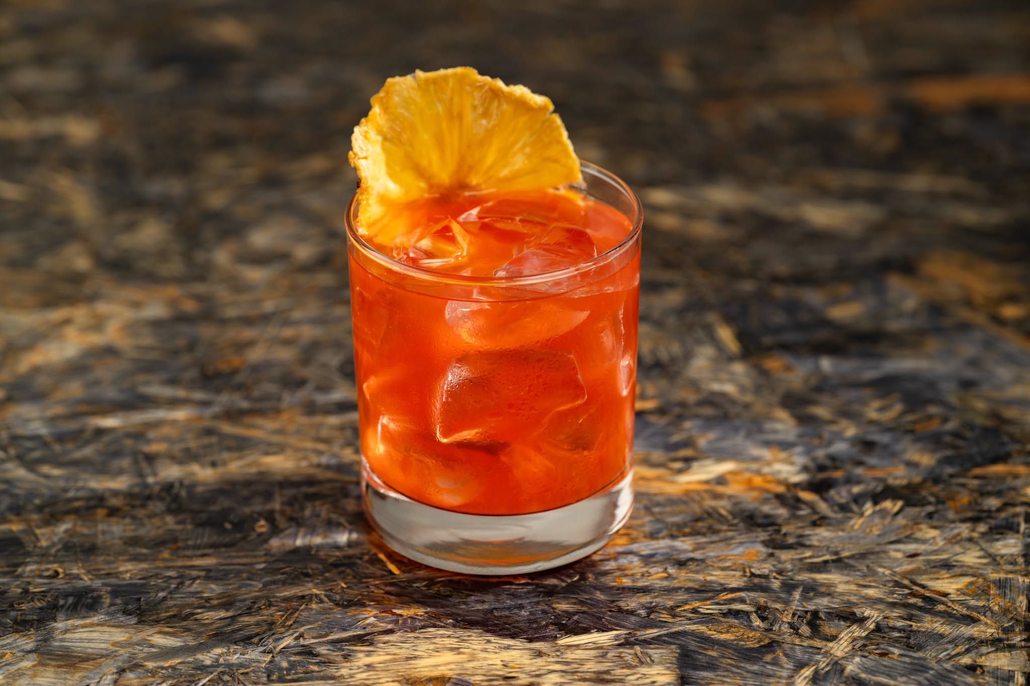 Pandoran Sunrise with Rum ($15.50) is DOLE Pineapple Juice and Minute Maid Limeade blended with POWERADE Melon and POWERADE Fruit Punch topped with Bacardí Superior Rum.