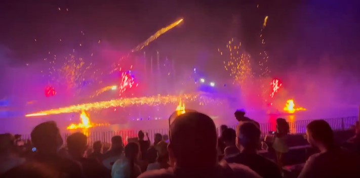 A stray firework made its way into the crowd for Fantasmic! last night, July 9. According to the comments, no one was injured.