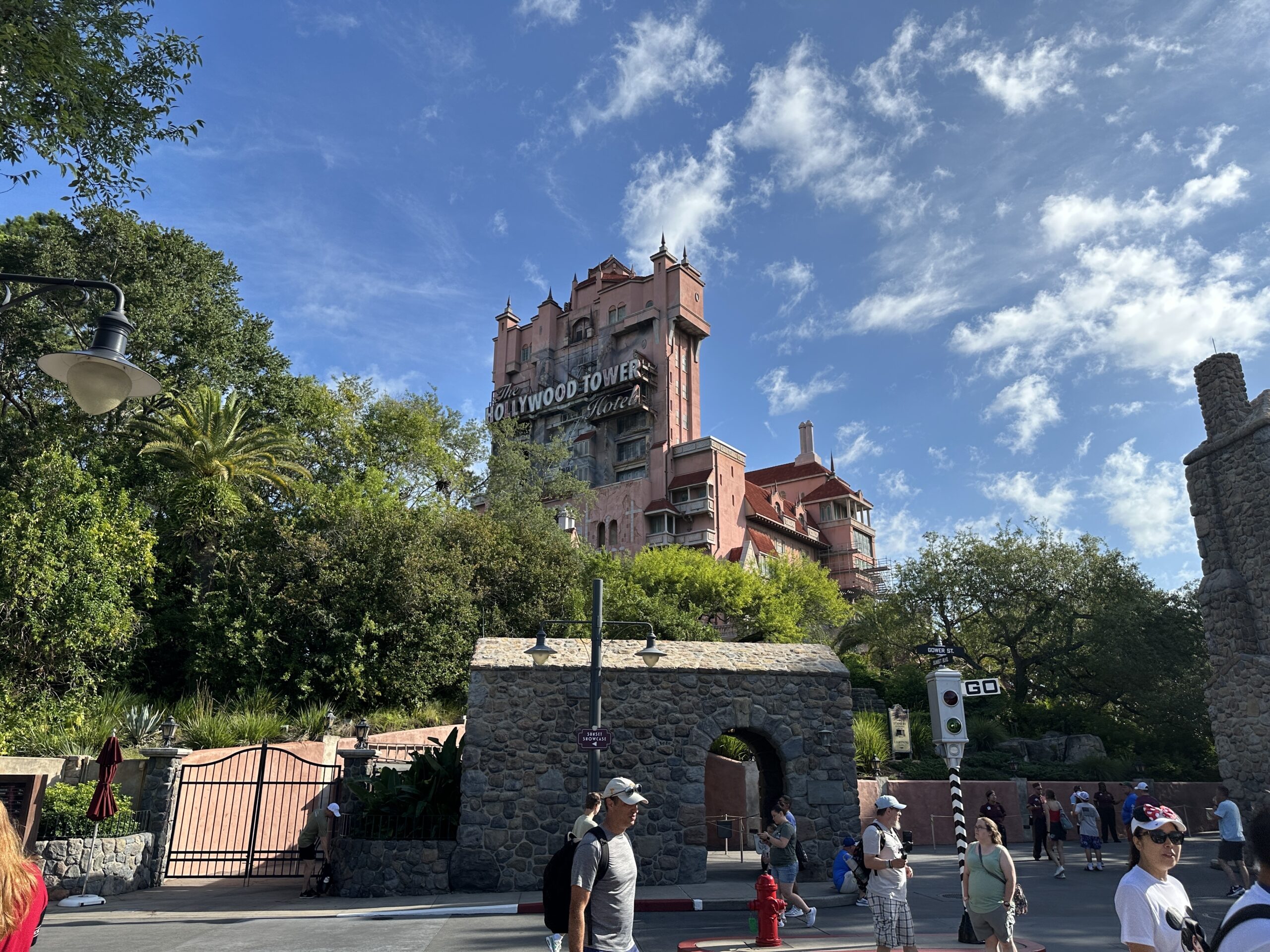 Scaffolding is up on the side of The Twilight Zone Tower of Terror at Disney's Hollywood Studios as refurbishment work continues outside the attraction.