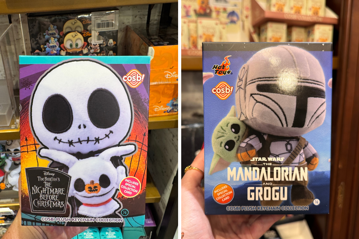 New mystery plush keychains featuring characters from Nightmare Before Christmas and Mandalorian and Grogu.