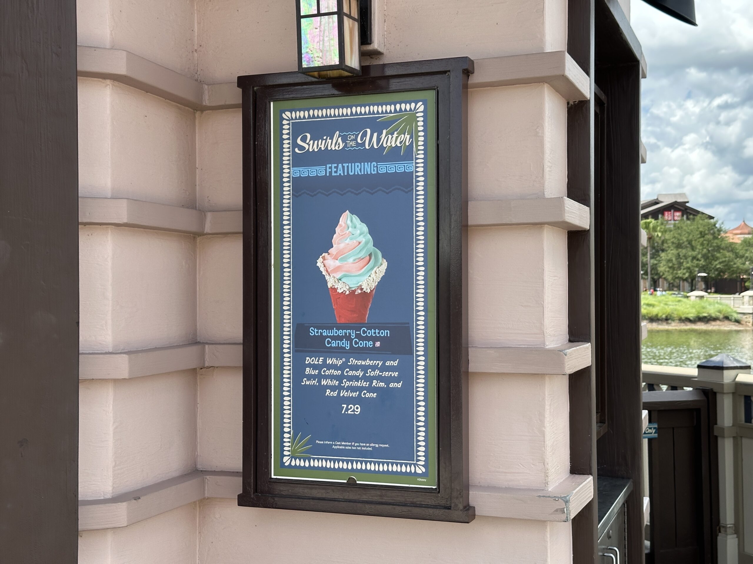 Strawberry-Cotton Candy Cone sign at Swirls on the Water.