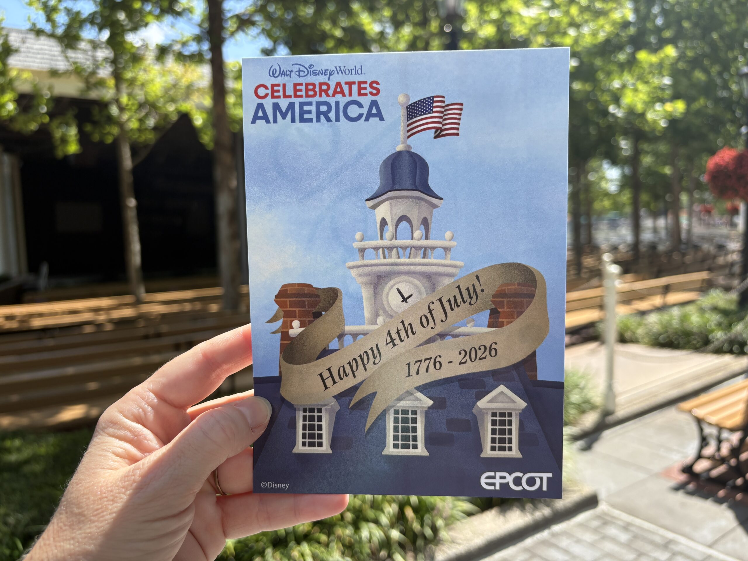 Mickey and Friends are appearing at The American Adventure in EPCOT in special costumes for the Fourth of July. This year is America's 250th birthday.