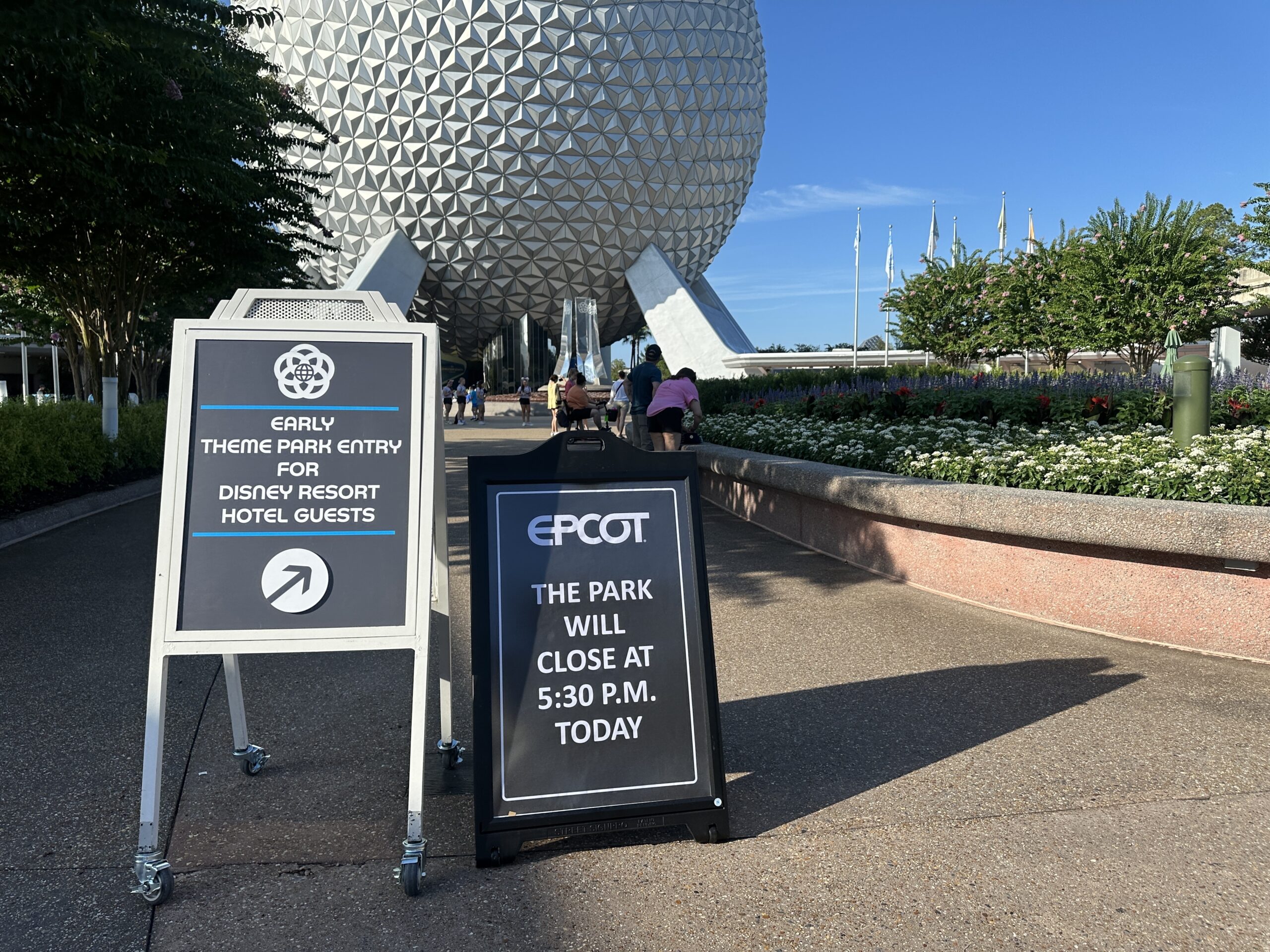 The park will close at 5:30 p.m. today. It will open for Early Entry for hotel guests at 8:30 a.m. and then open to all guests at 9 a.m. The early closure is likely due to a private park buyout event.