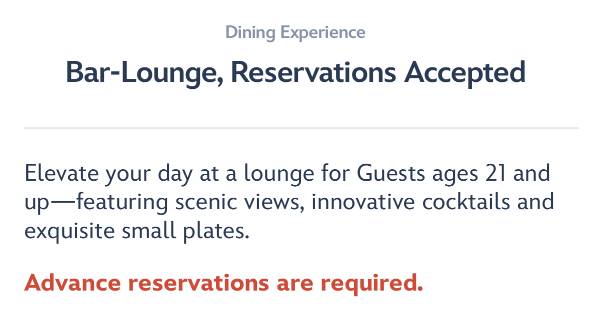 Screenshot of GEO-82 Lounge in the My Disney Experiences app.
