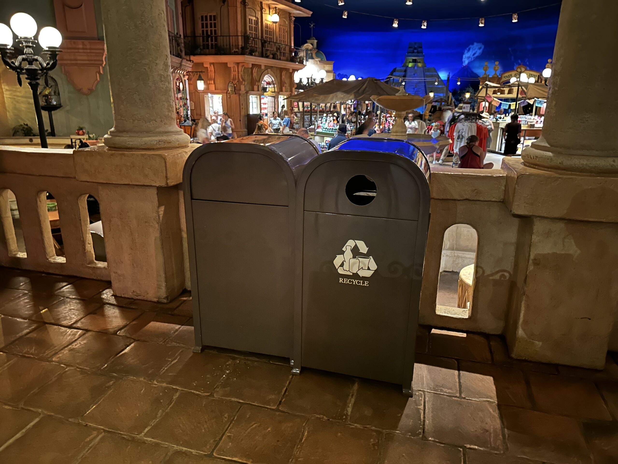 Standard trash and recycling cans remain throughout the rest of the temple.