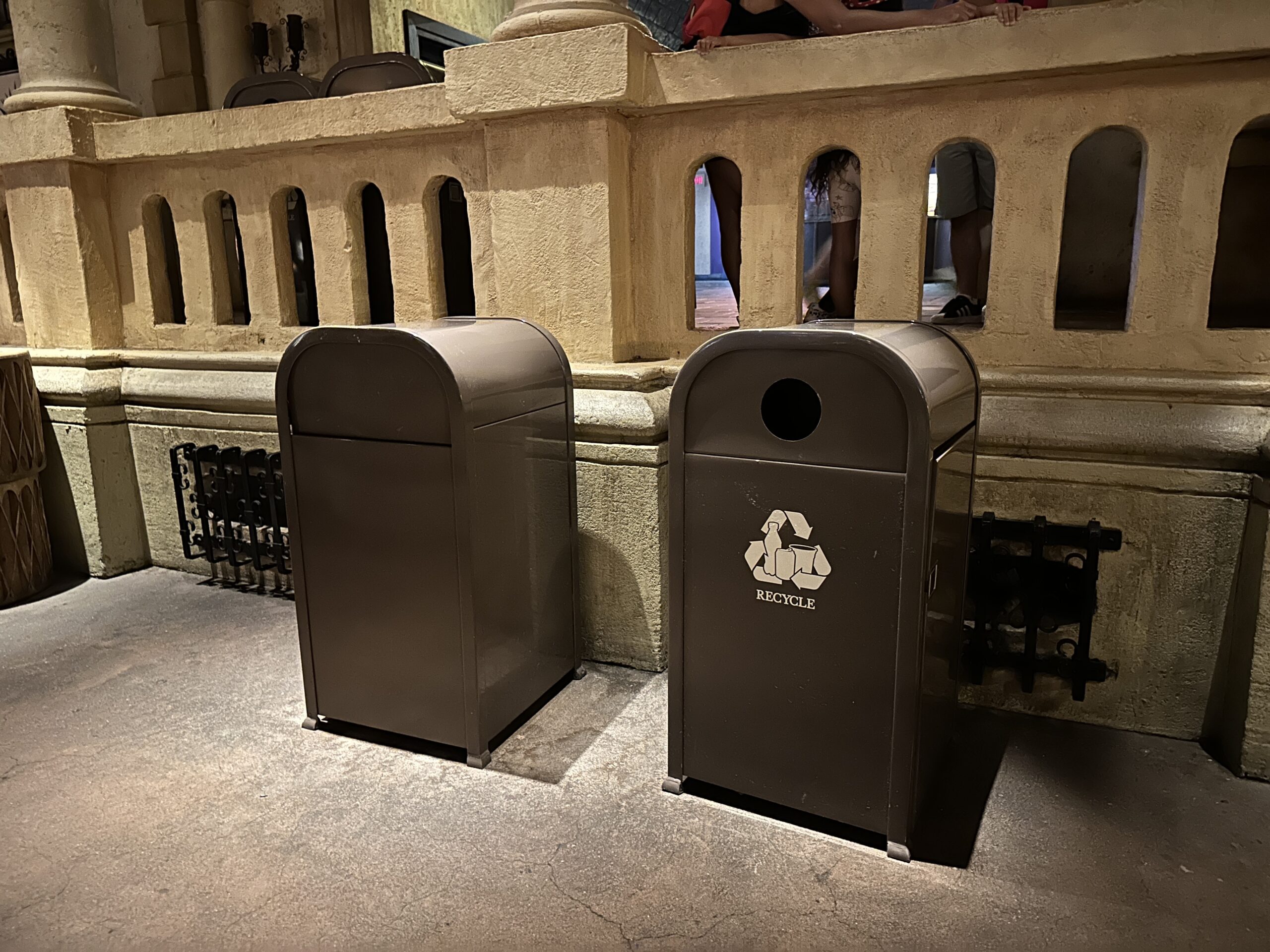 Standard trash and recycling cans remain throughout the rest of the temple.