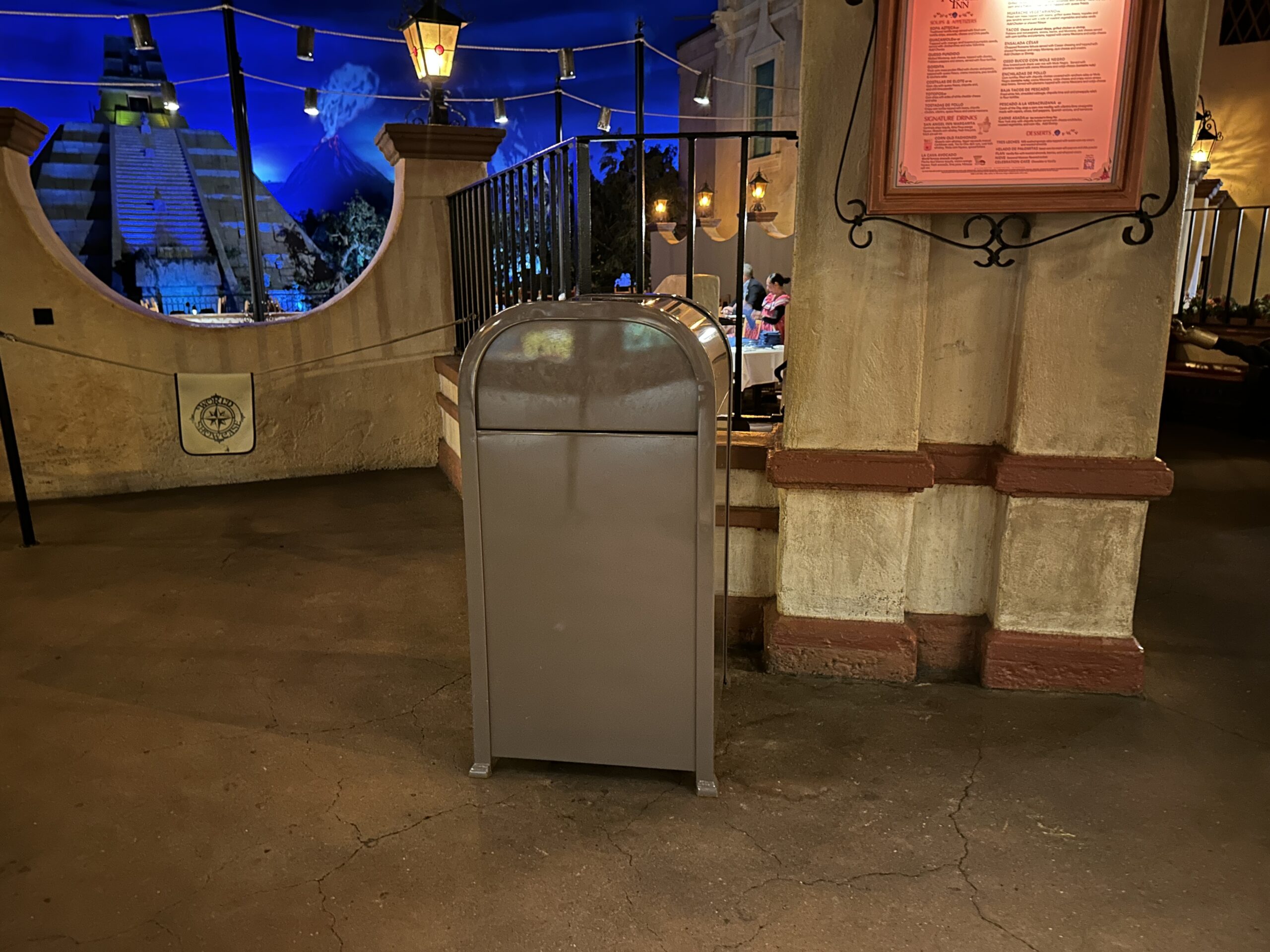 Standard trash and recycling cans remain throughout the rest of the temple.