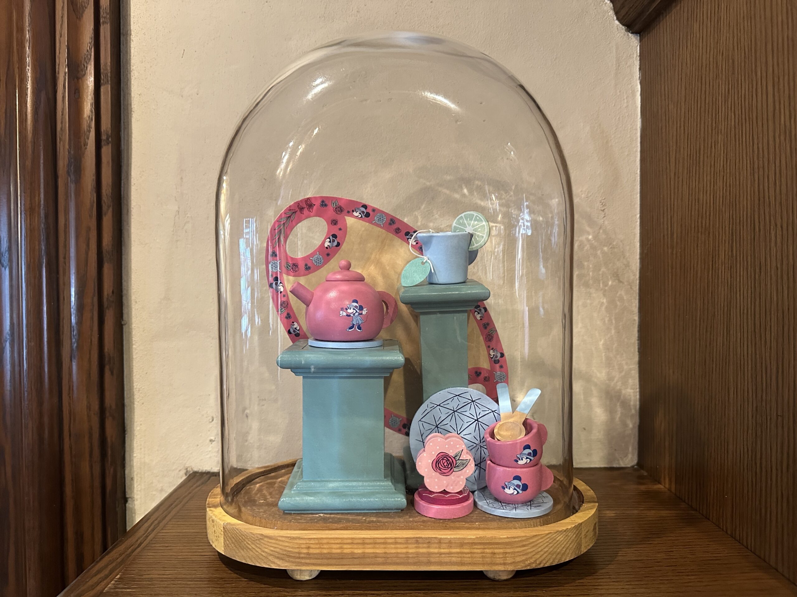 Kids can get in on the tea party, too, with this 14-piece wooden toy set. Above is the set on display in the store.