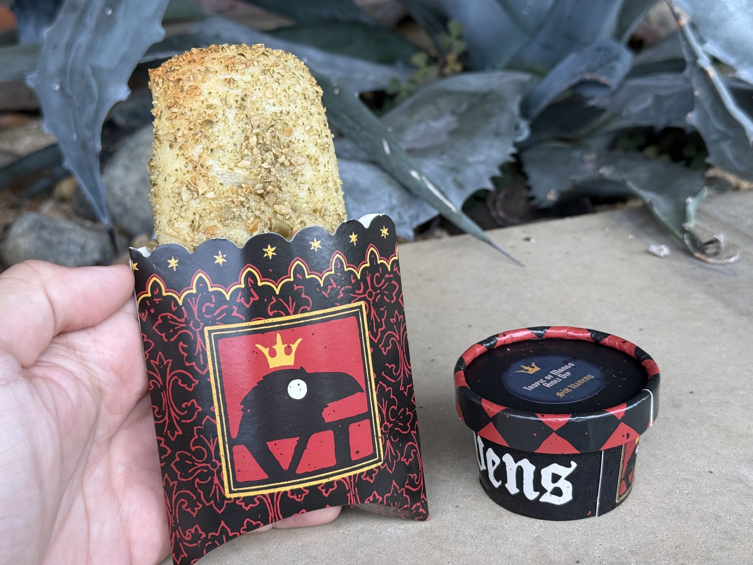 Our Spiced Roasted Sweet Potatoes, Black Bean Corn Salsa, Crushed Pepitas, and Queso Cotija in a Pumpkin Seed topped Coffyn. Pairing: Tropic of Mango Aioli Dip