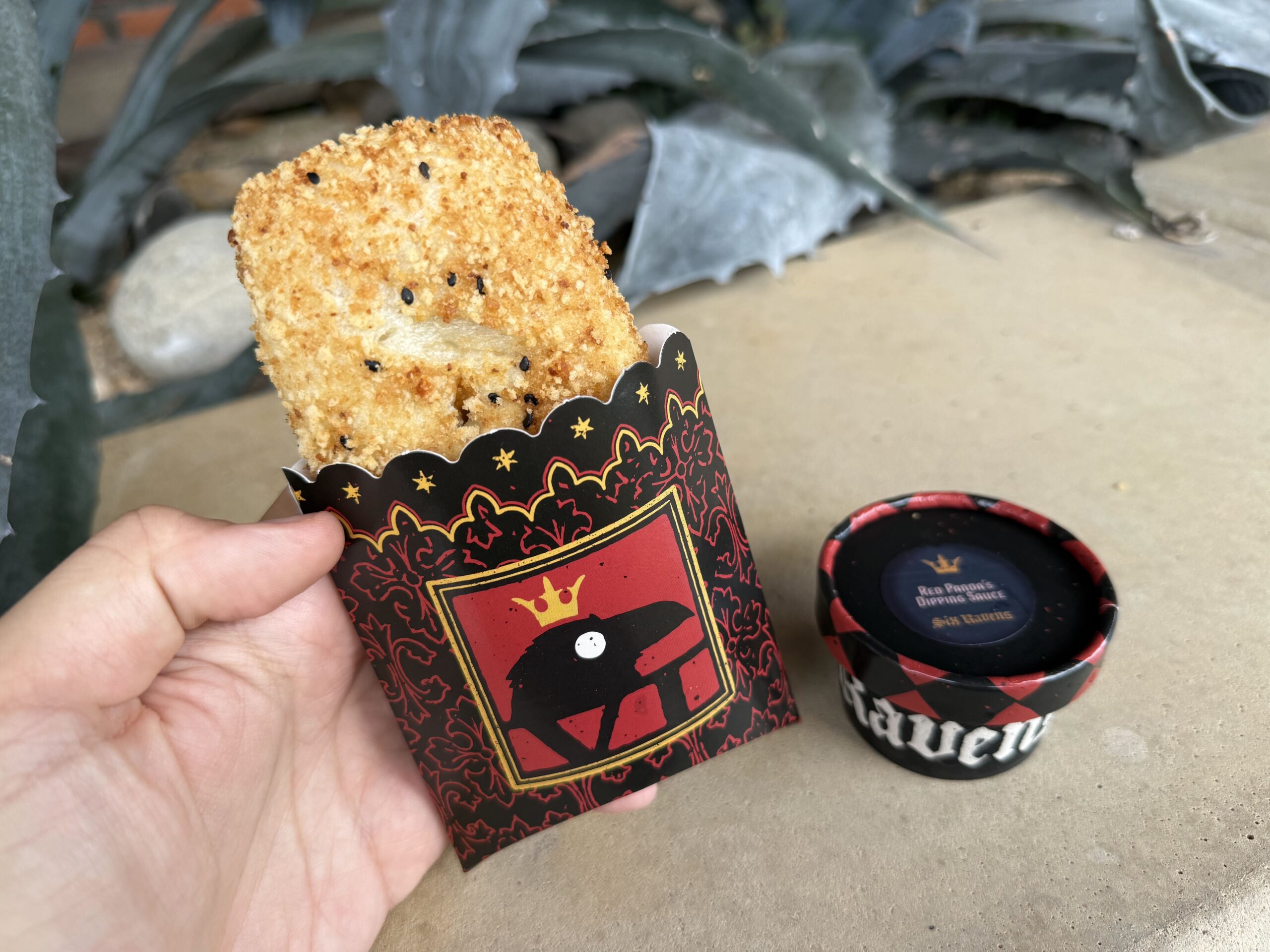 Mildly Spicy Chicken with Potato & Carrot Coconut Curry, in a Fried Garlic covered Coffyn harmonizing to create this flavorful offering. Pairing: Red Panda's Dipping Sauce