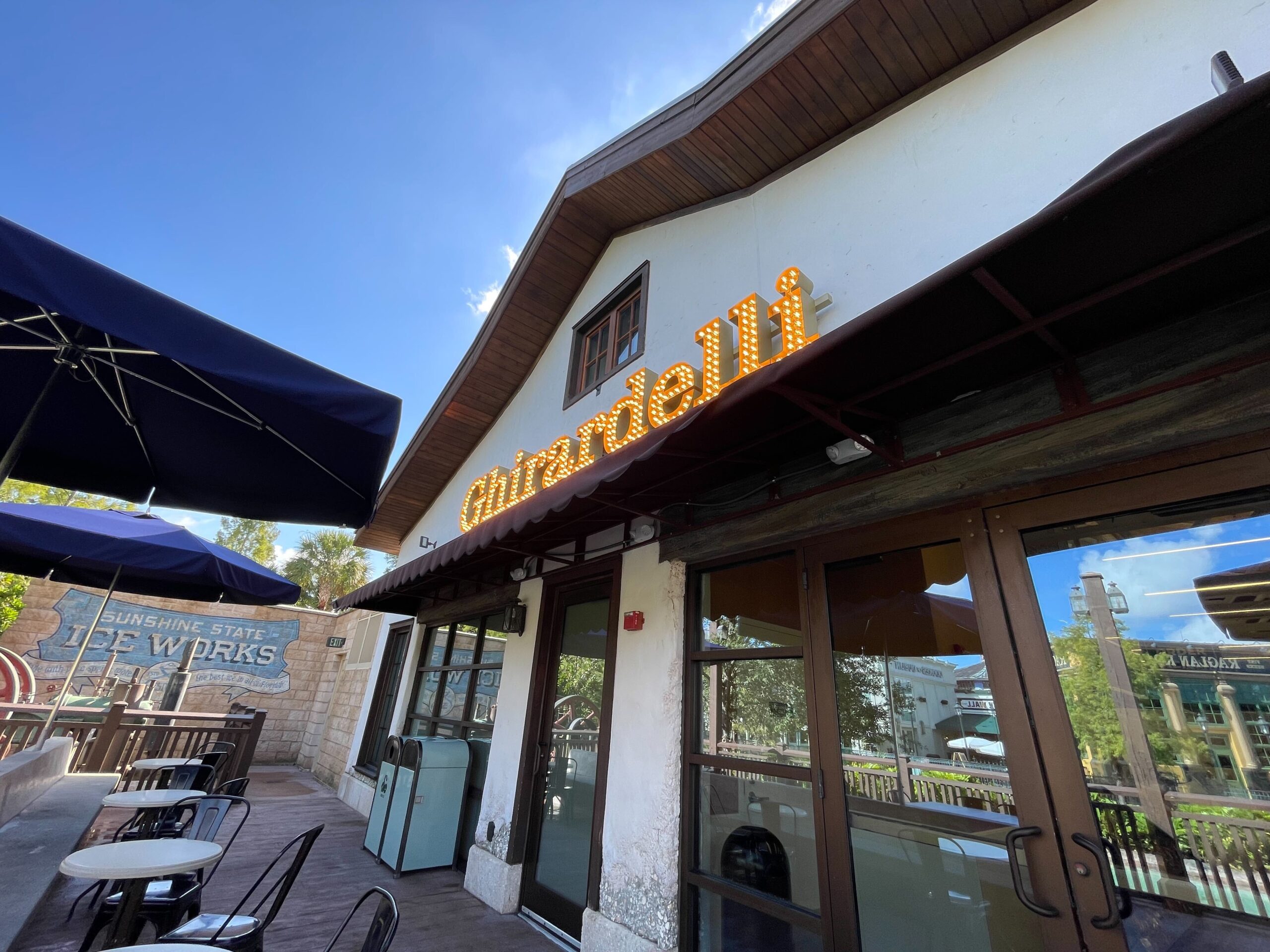 The temporary Ghiradelli Soda Fountain & Chocolate Shop location has opened at Disney Springs as the permanent location closes for renovations.