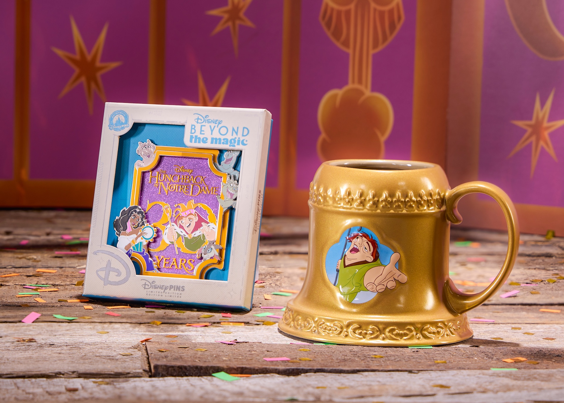 Can’t-miss collectibles include a bell-shaped Hunchback of Notre Dame Mug and glittering The Hunchback of Notre Dame 30th Anniversary Mini Jumbo Pin. And the Esmeralda Limited Edition Doll is another striking selection, showing off this character’s strong spirit and style.