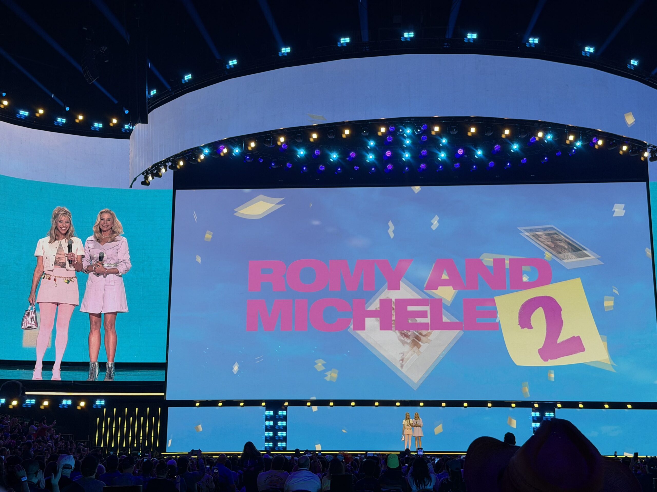 Lisa Kudrow and Mira Sorvino took the stage during the Disney Entertainment Showcase at D23: The Ultimate Disney Fan Event to tease Romy and Michele 2.