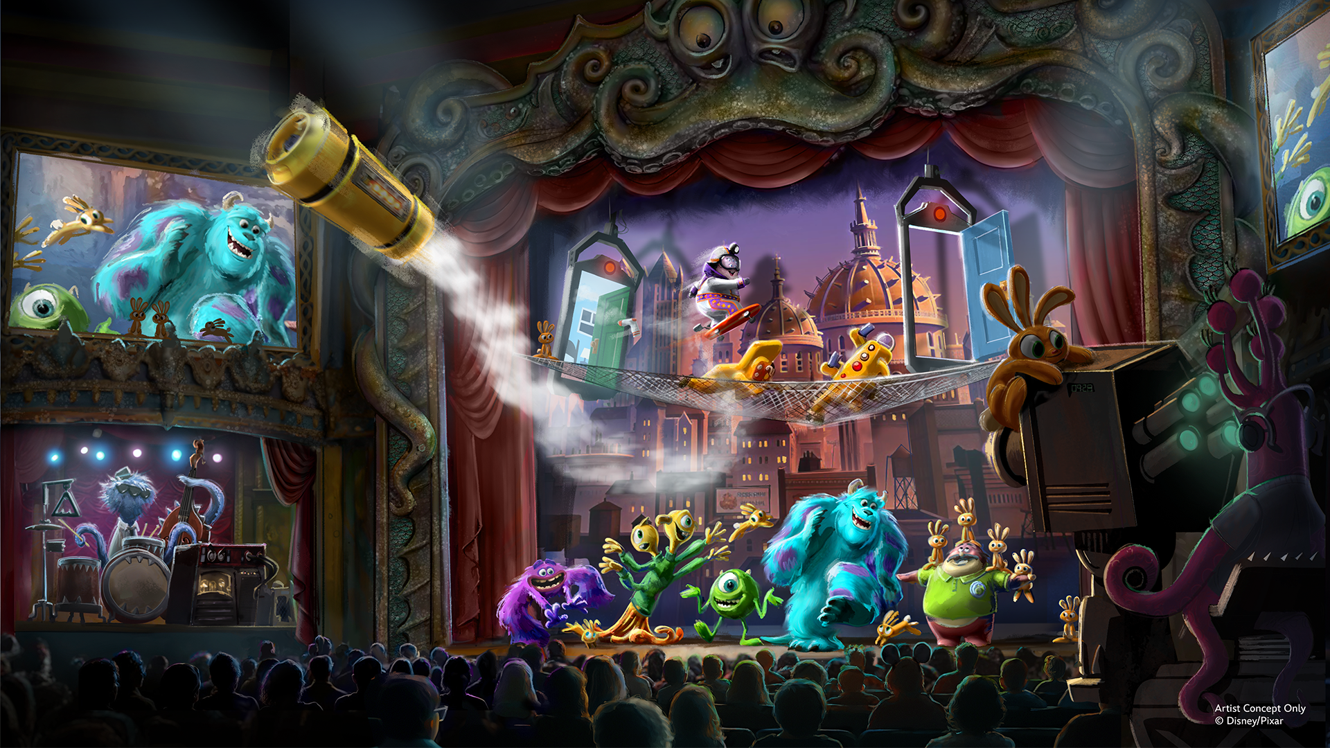 Concept artwork for the Glob theater in Monstropolis