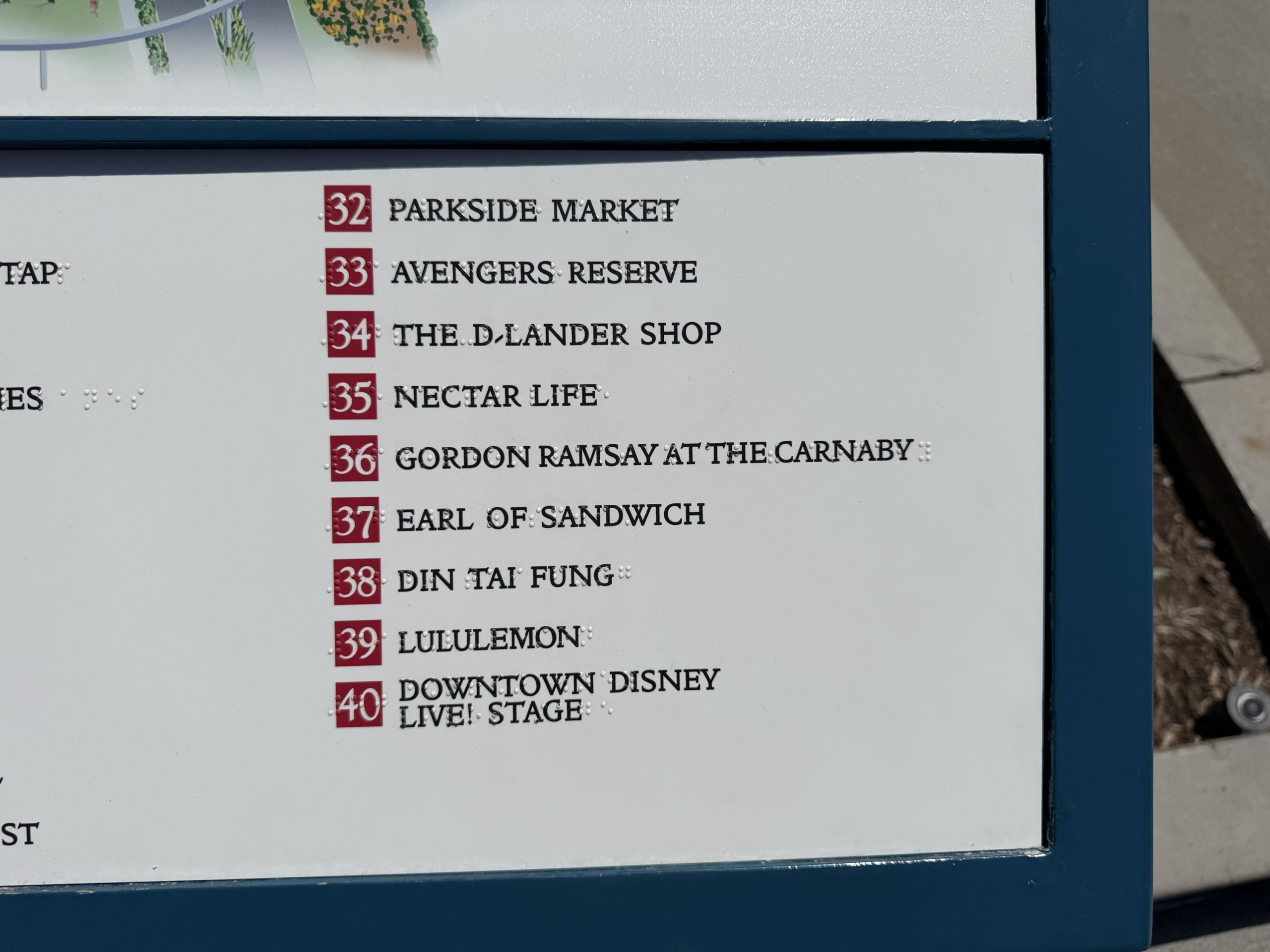Updated Downtown Disney Braille Map Adds The Carnaby and Earl of Sandwich