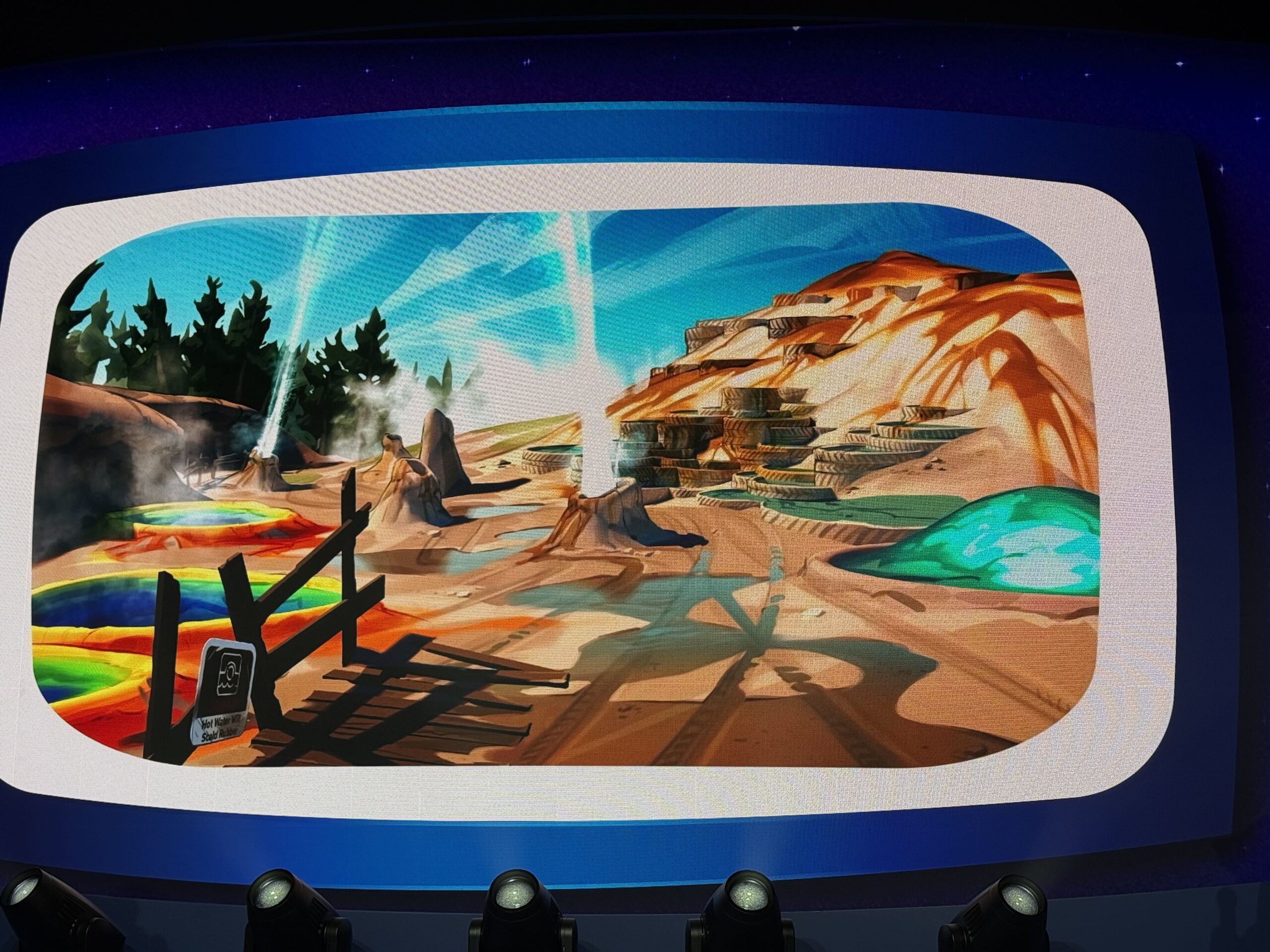 Walt Disney Imagineering shared new concept art, early production sketches, creative guidelines, and other behind-the-scenes material for Piston Peak National Park during a presentation on the D23 expo floor.