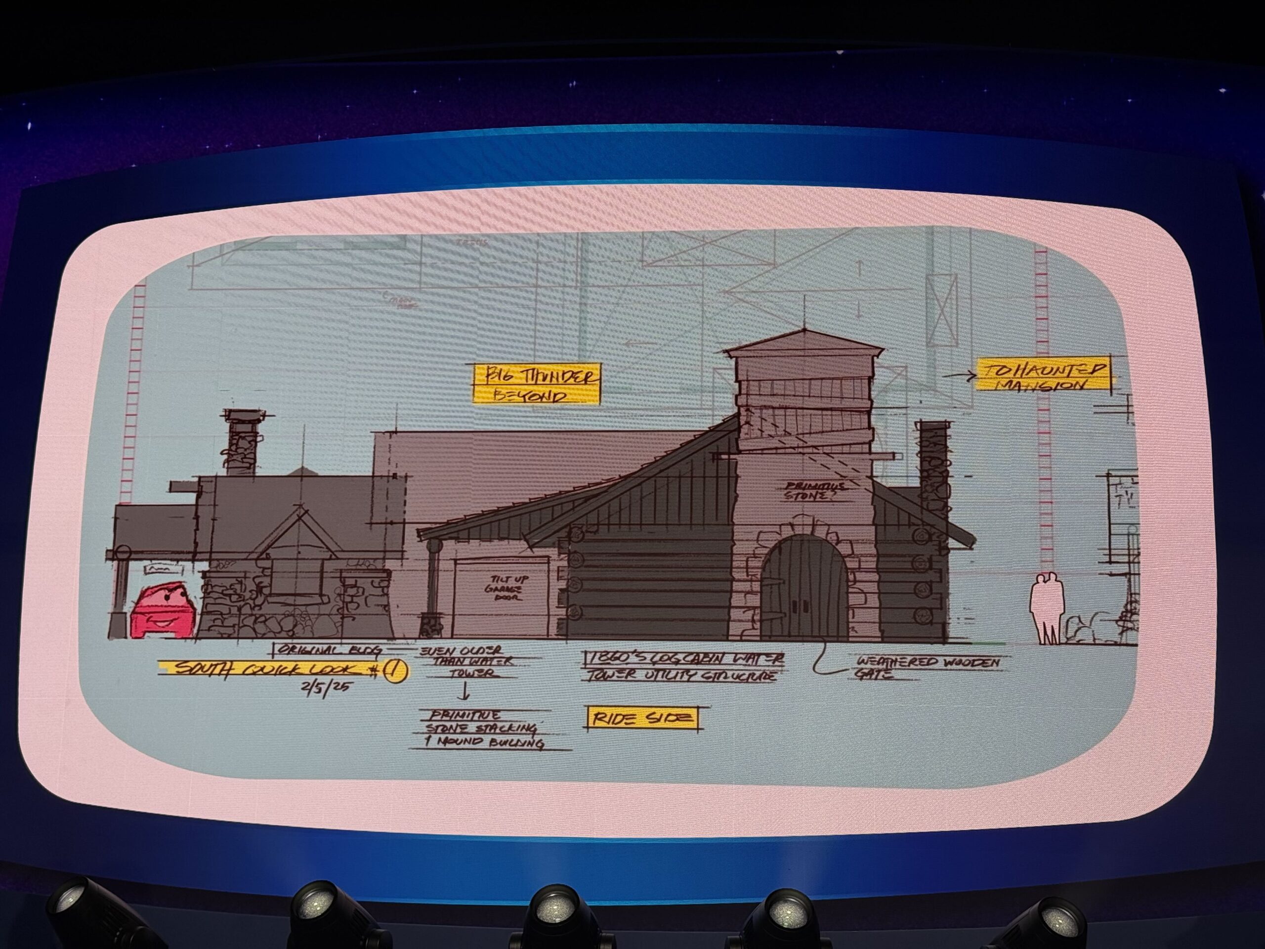 Walt Disney Imagineering shared new concept art, early production sketches, creative guidelines, and other behind-the-scenes material for Piston Peak National Park during a presentation on the D23 expo floor.
