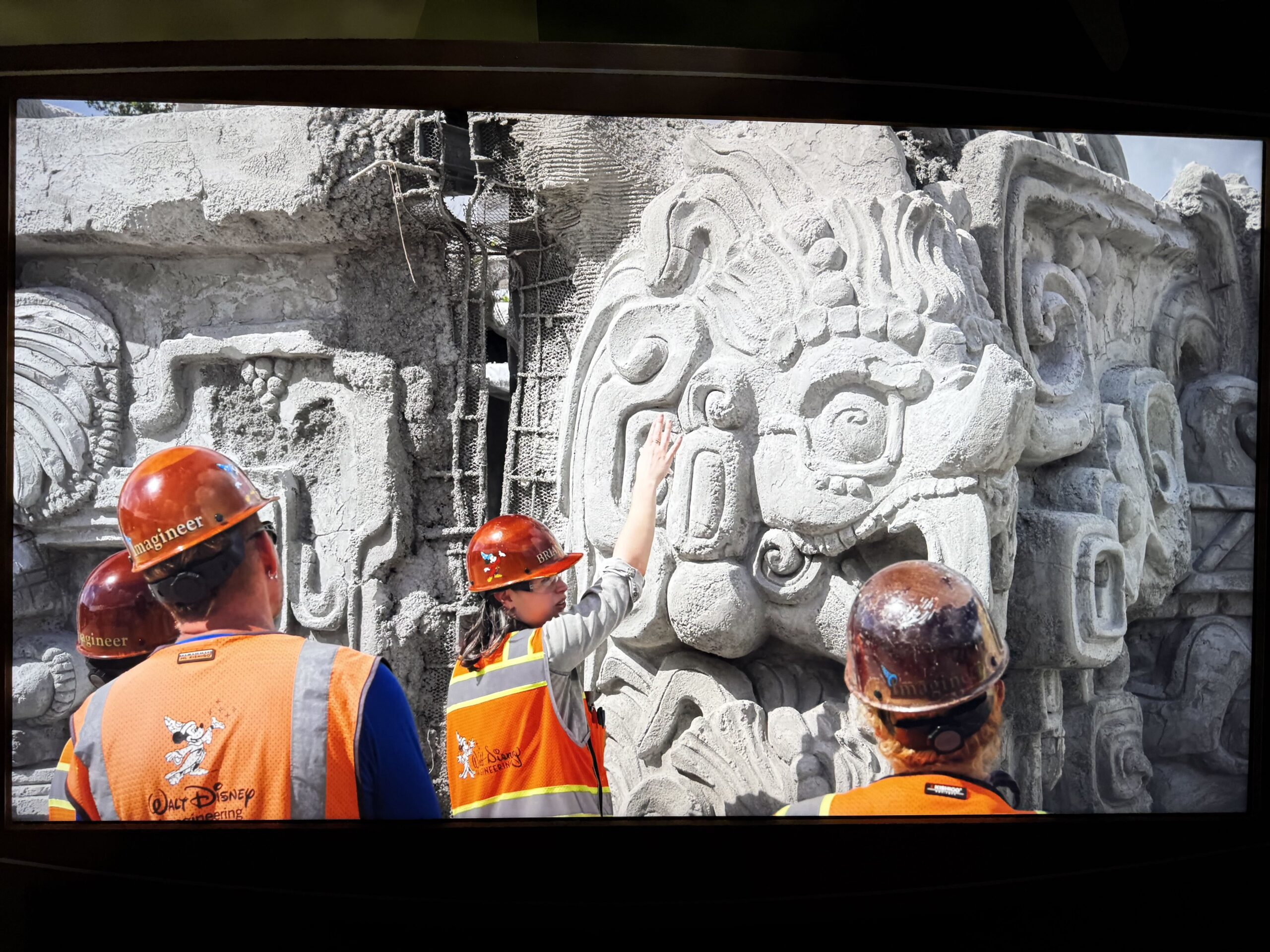 Displayed at D23: The Ultimate Disney Fan Event is a model of the new Indiana Jones ride's temple facade, as well as photos of the facade under construction and a look inside the attraction. The new ride is a reimagining of DINOSAUR at Disney's Animal Kingdom.