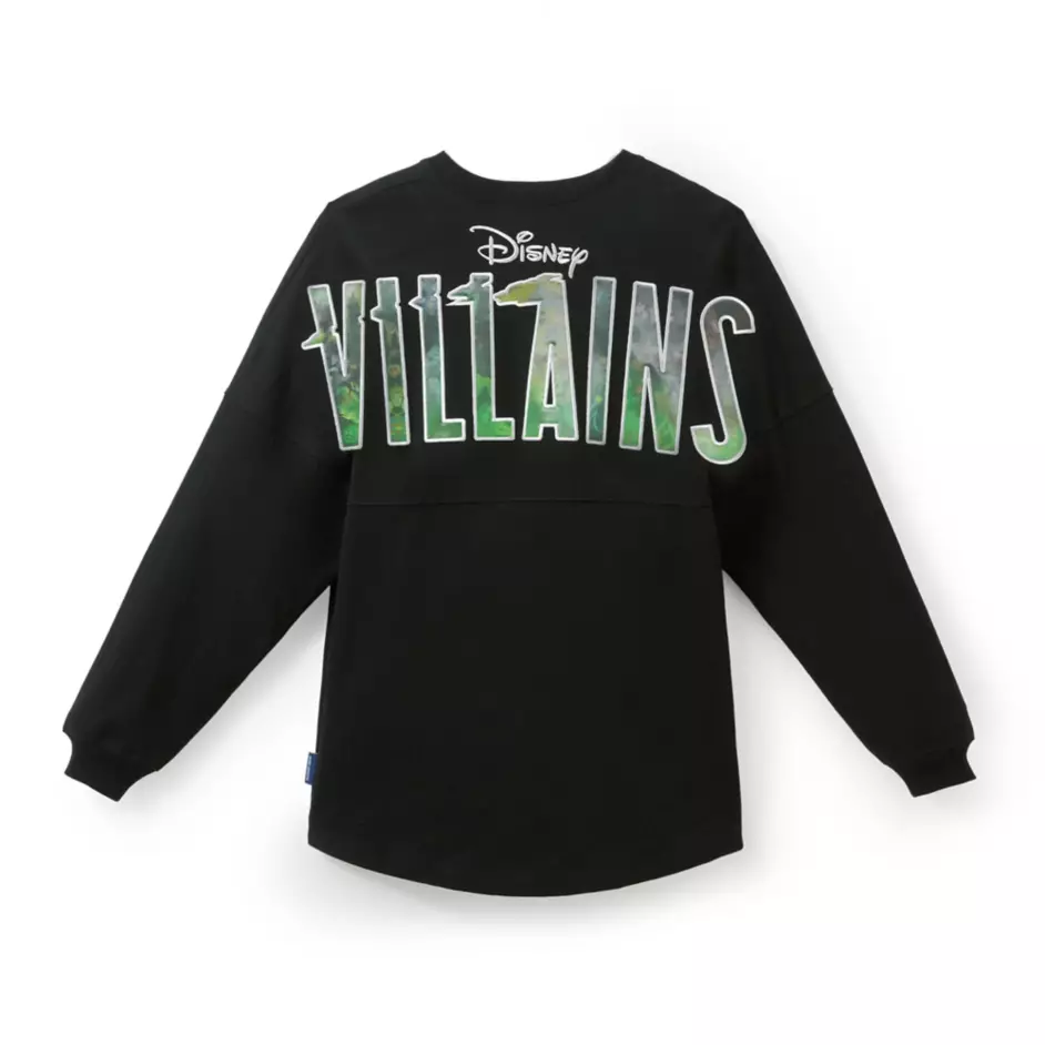 The Spirit Jersey is black with a small lenticular image of the Magic Mirror on the left chest. The Disney Villains wordmark is on the back. Also lenticular, it displays various villains amid green smoke.