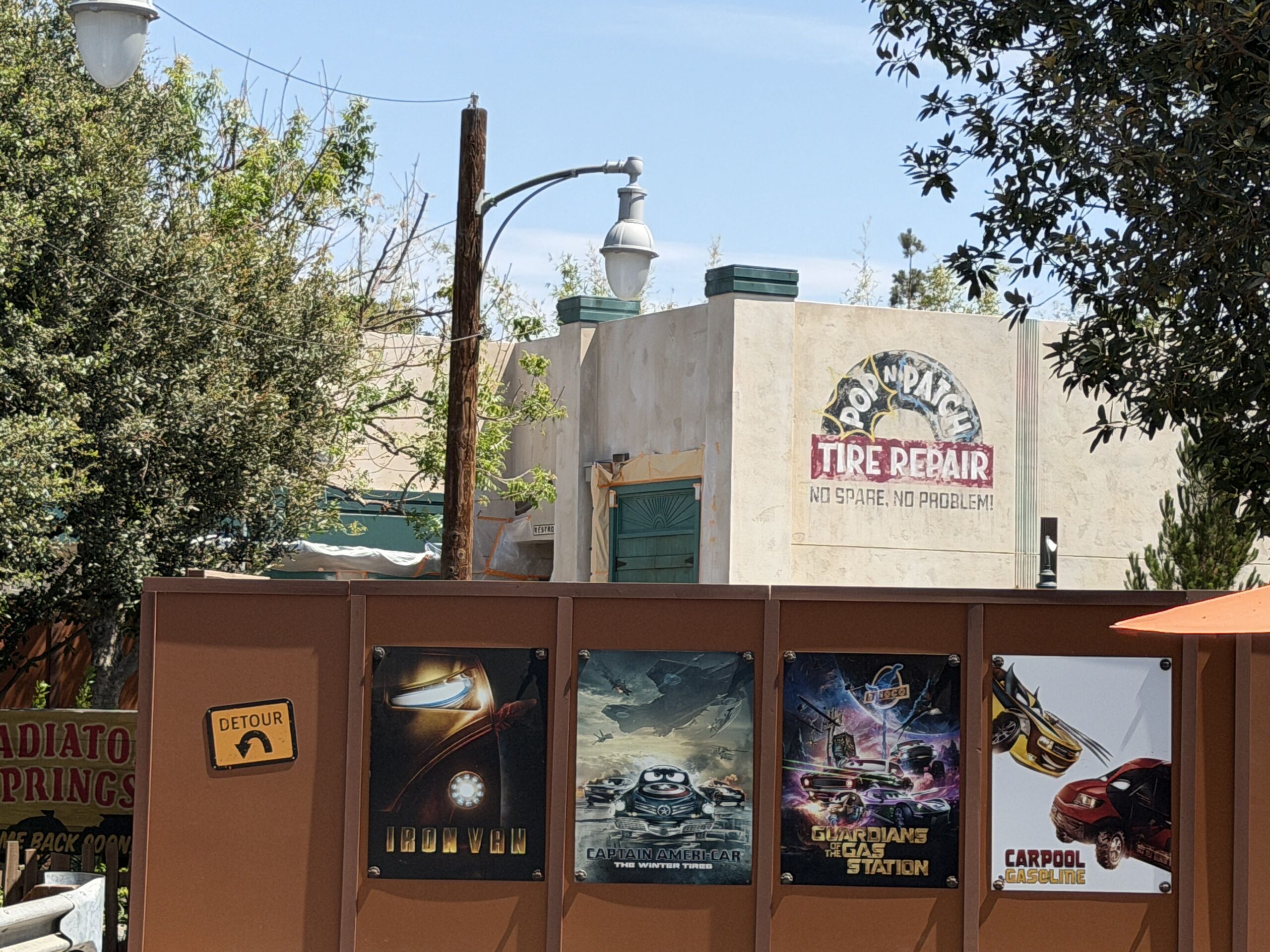As Avengers Campus restrooms progress, the recent addition of theming on the Cars Land side of the building has developed.
