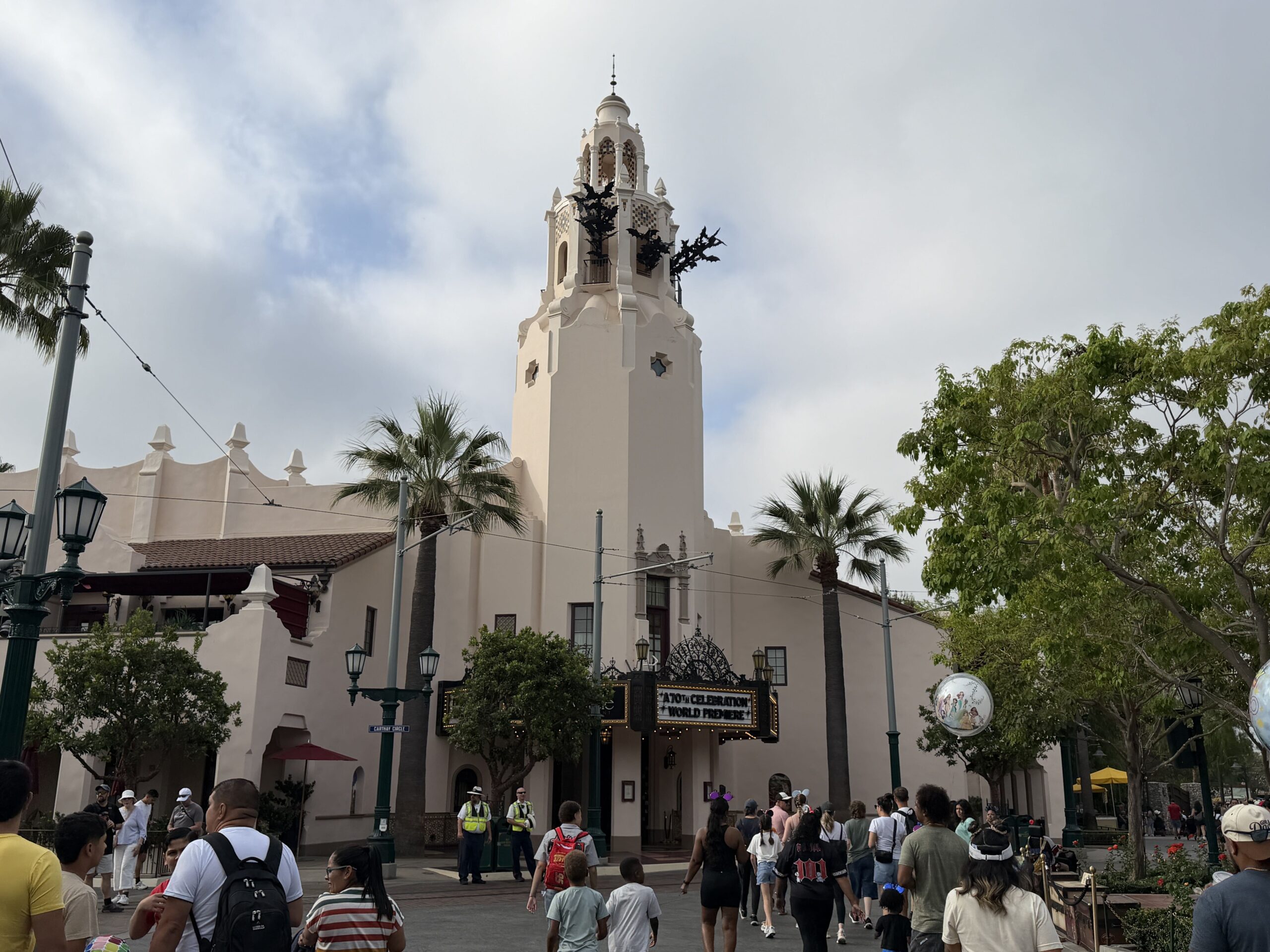 The Oogie Boogie Bash entrance decoration has been installed above the Disney California Adventure gates. We also noticed more decor in the park.