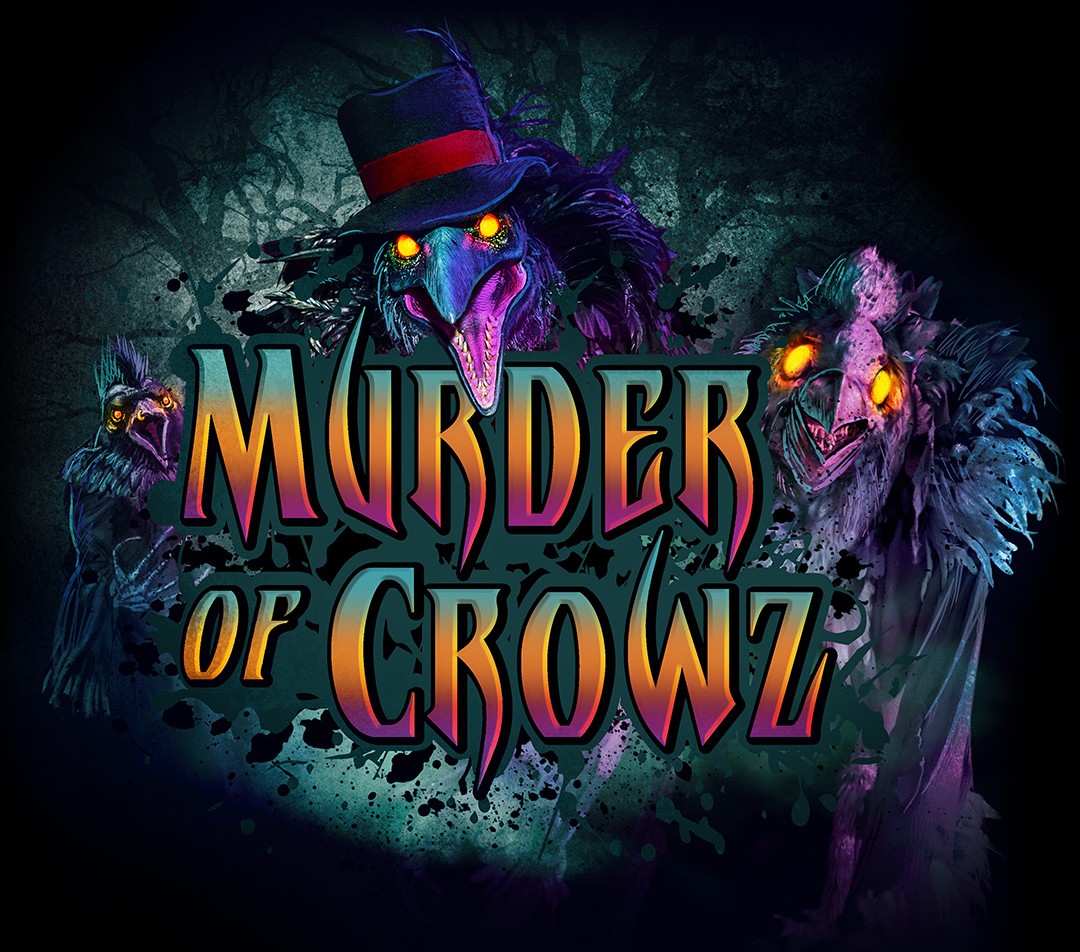 Murder of Crowz logo with several crows on a spooky background.