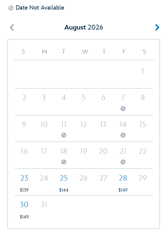 Mickey's Not-So-Scary Halloween Party date availability display