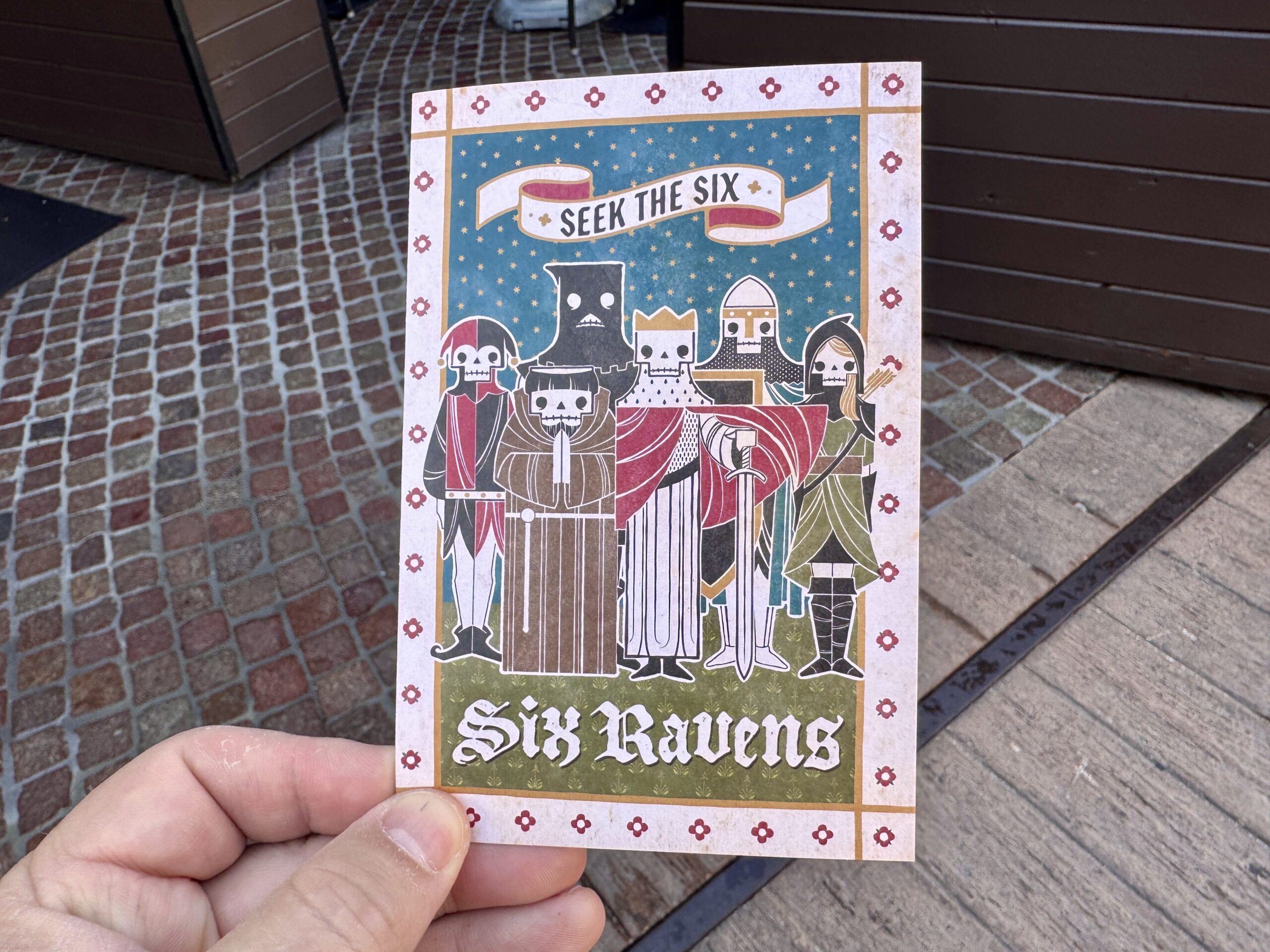 Just like Gideon's, Six Ravens has collectible paper menus. This first one features art of the titular Six Ravens of the restaurant's lore.