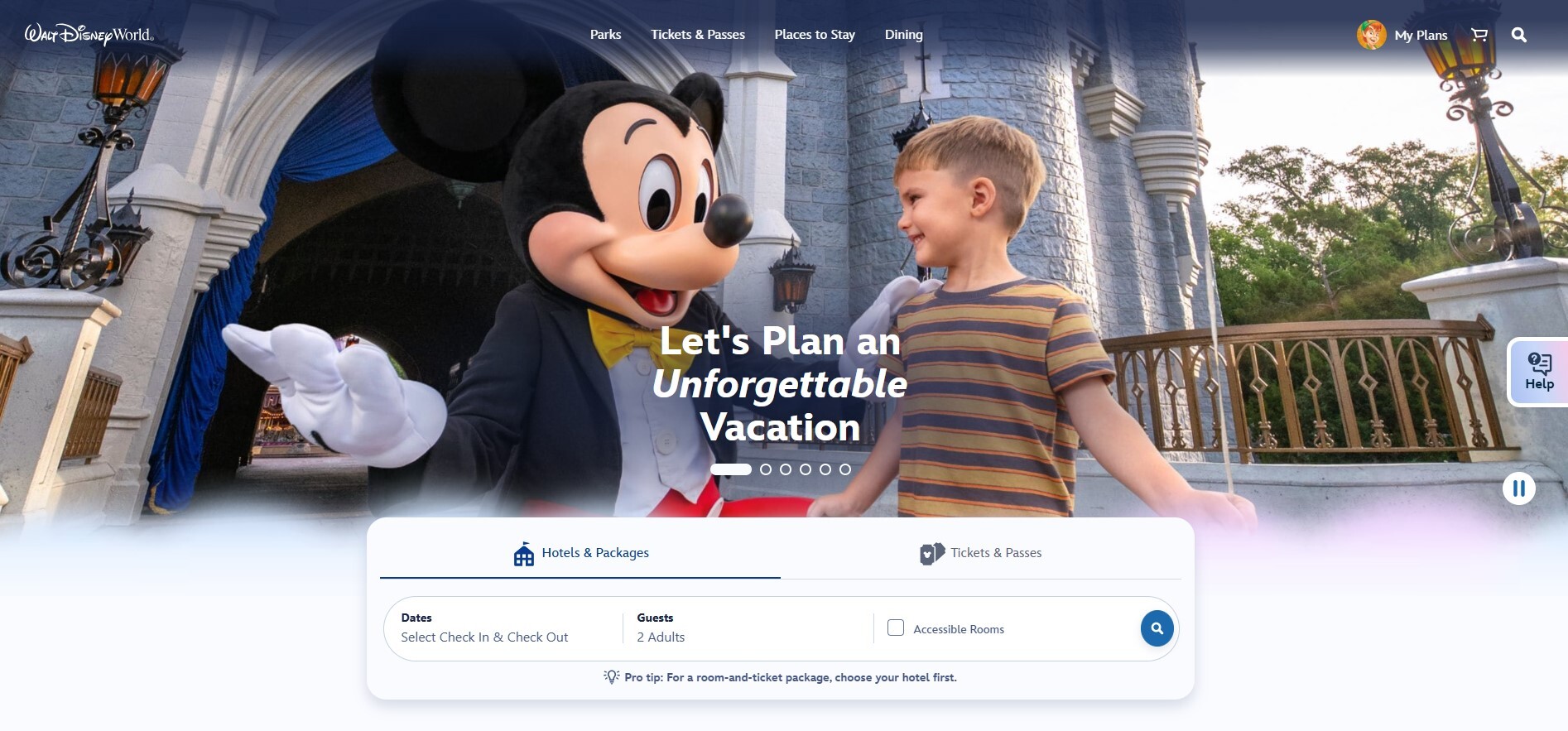 Refreshed Walt Disney World website homepage and navigation