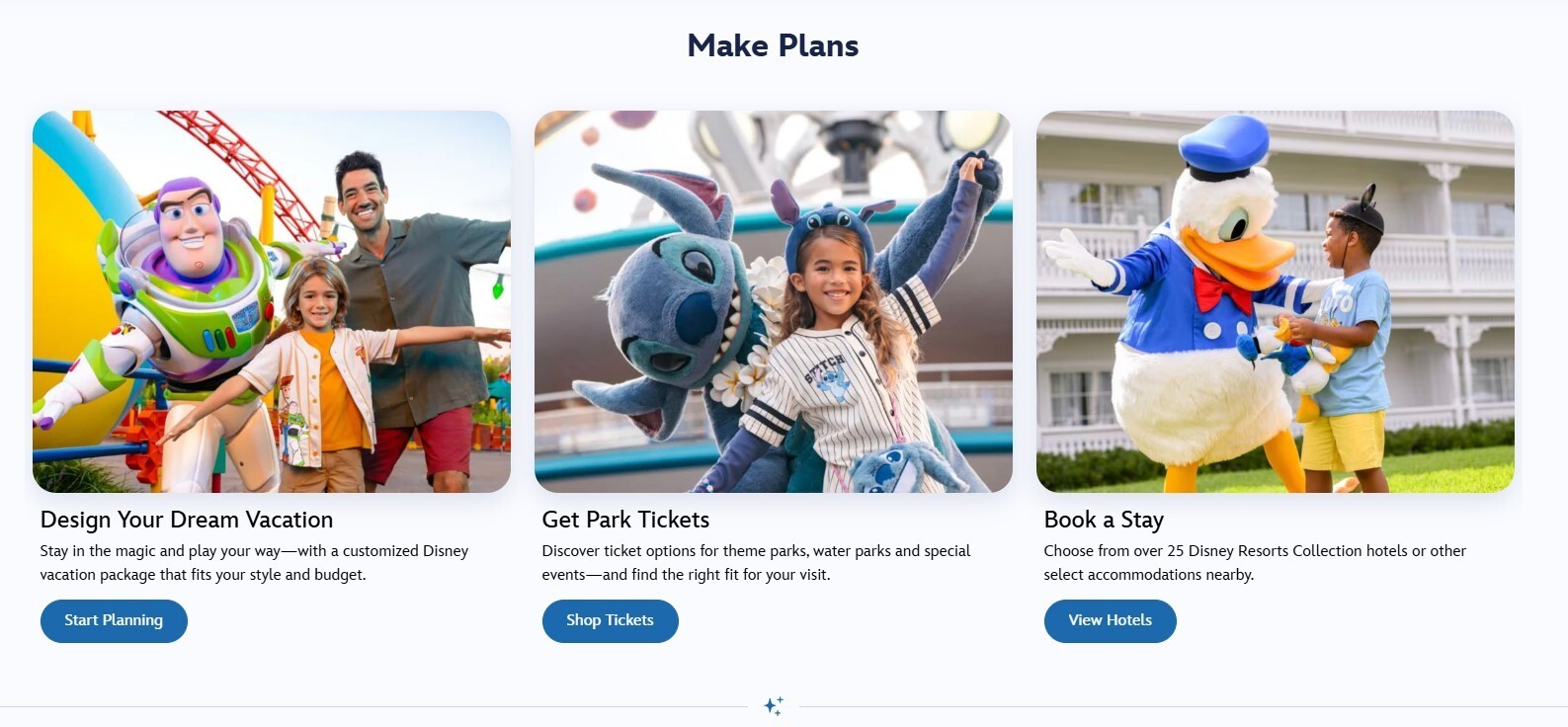 Walt Disney World website hotel and package planning option